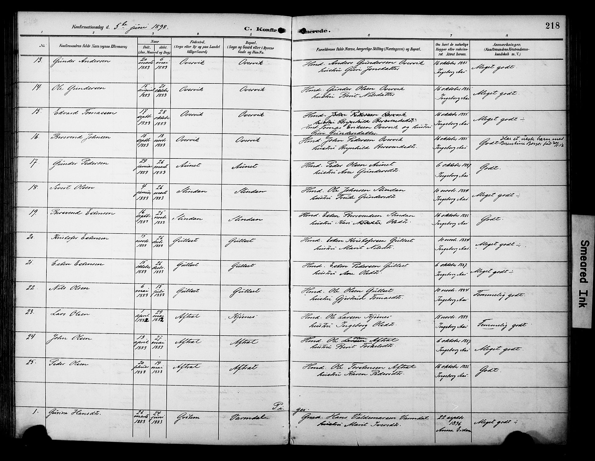 Ministerialprotokoller, klokkerbøker og fødselsregistre - Sør-Trøndelag, AV/SAT-A-1456/695/L1149: Parish register (official) no. 695A09, 1891-1902, p. 218