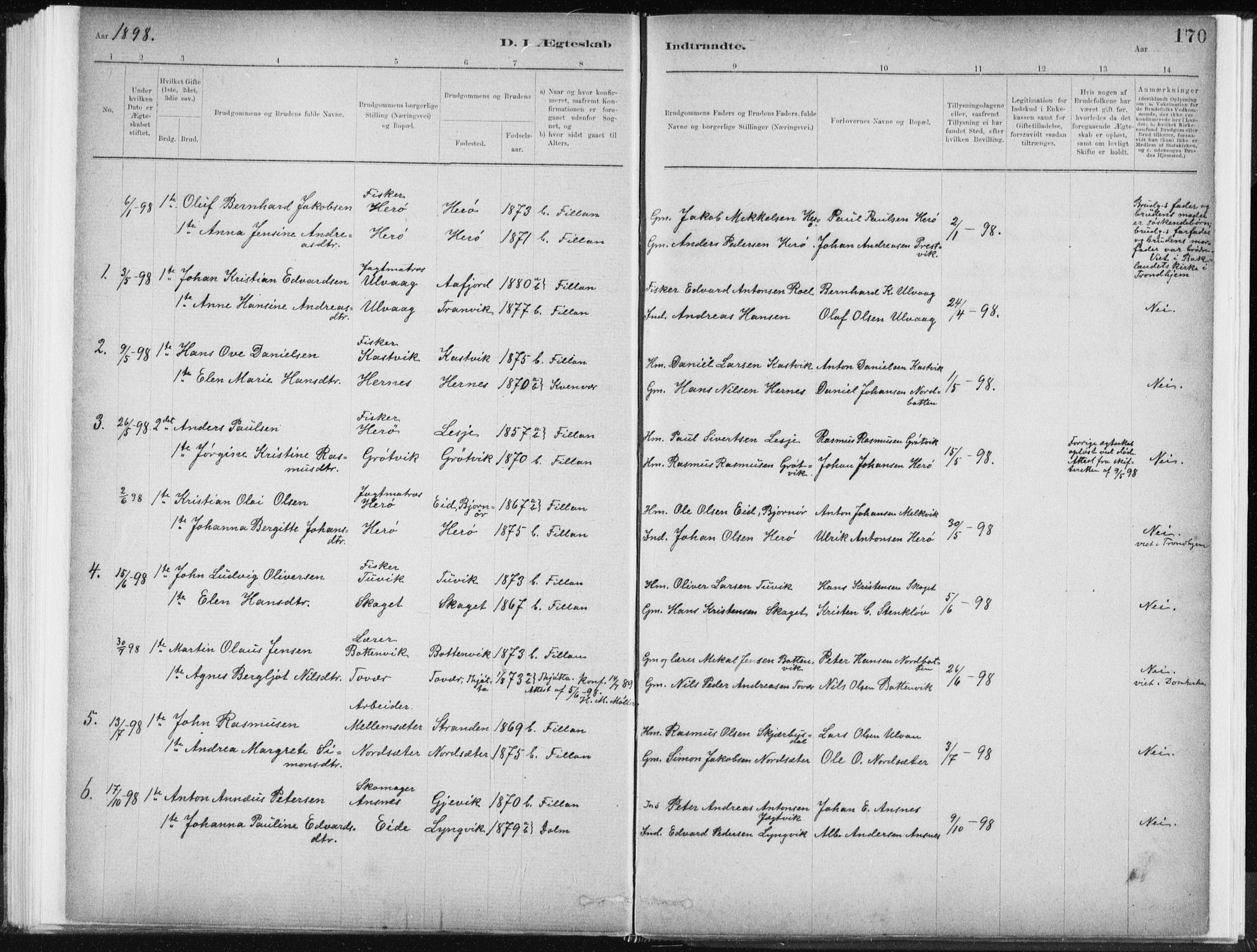 Ministerialprotokoller, klokkerbøker og fødselsregistre - Sør-Trøndelag, AV/SAT-A-1456/637/L0558: Parish register (official) no. 637A01, 1882-1899, p. 170