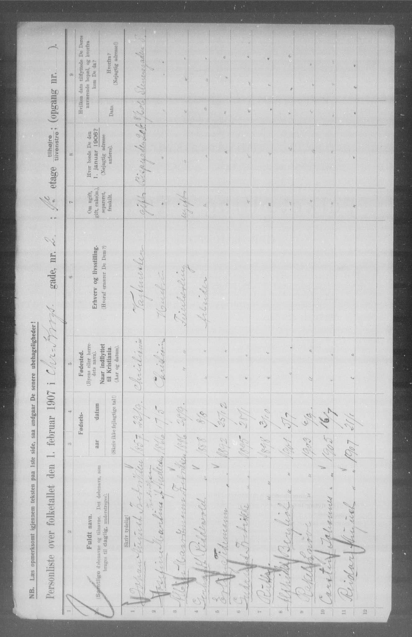 OBA, Municipal Census 1907 for Kristiania, 1907, p. 6053