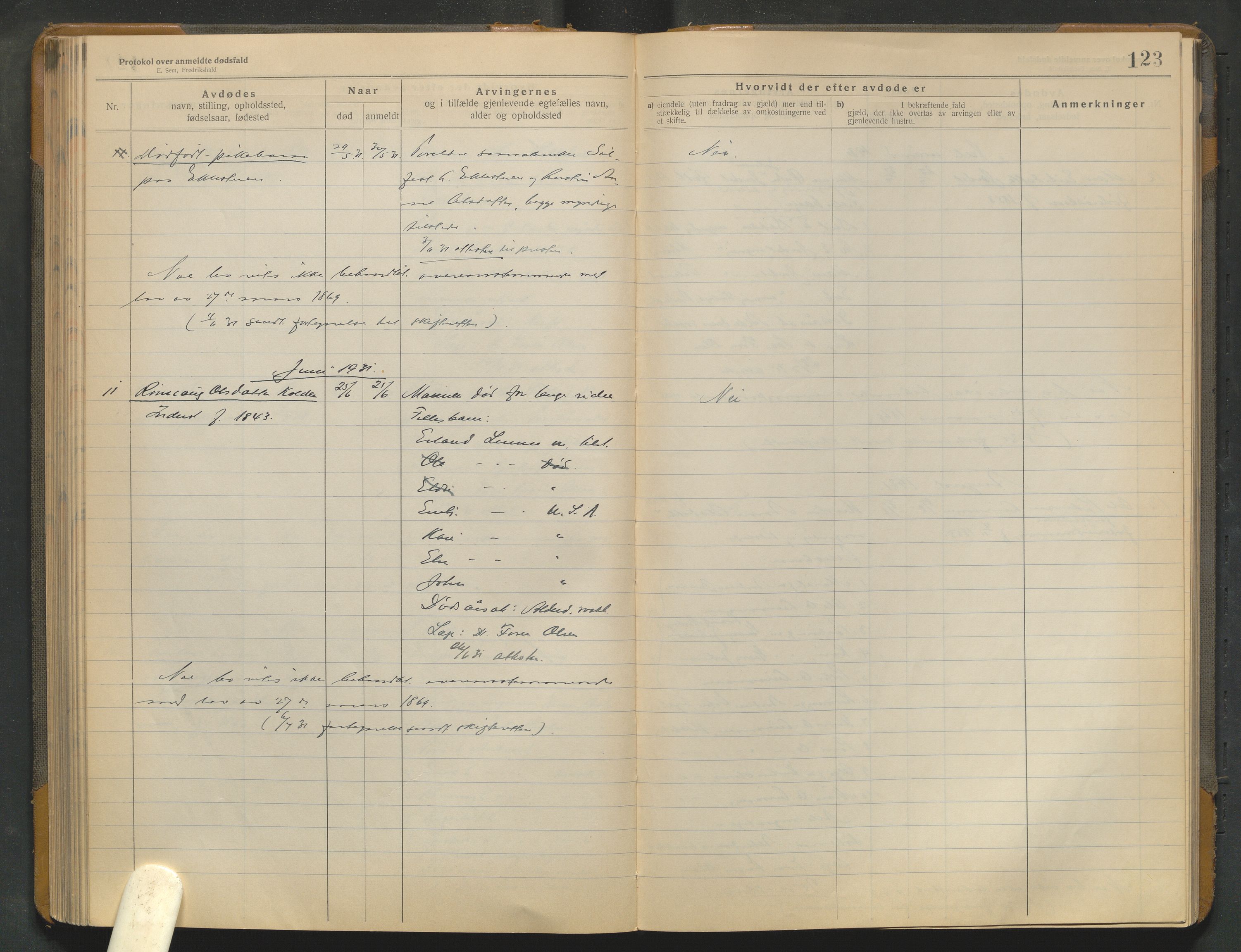 Lom lensmannskontor, AV/SAH-PGL-006/H/Ha/Haa/L0001/0004: Dødsfallsprotokoller / Dødsfallsprotokoll, 1922-1937, p. 123