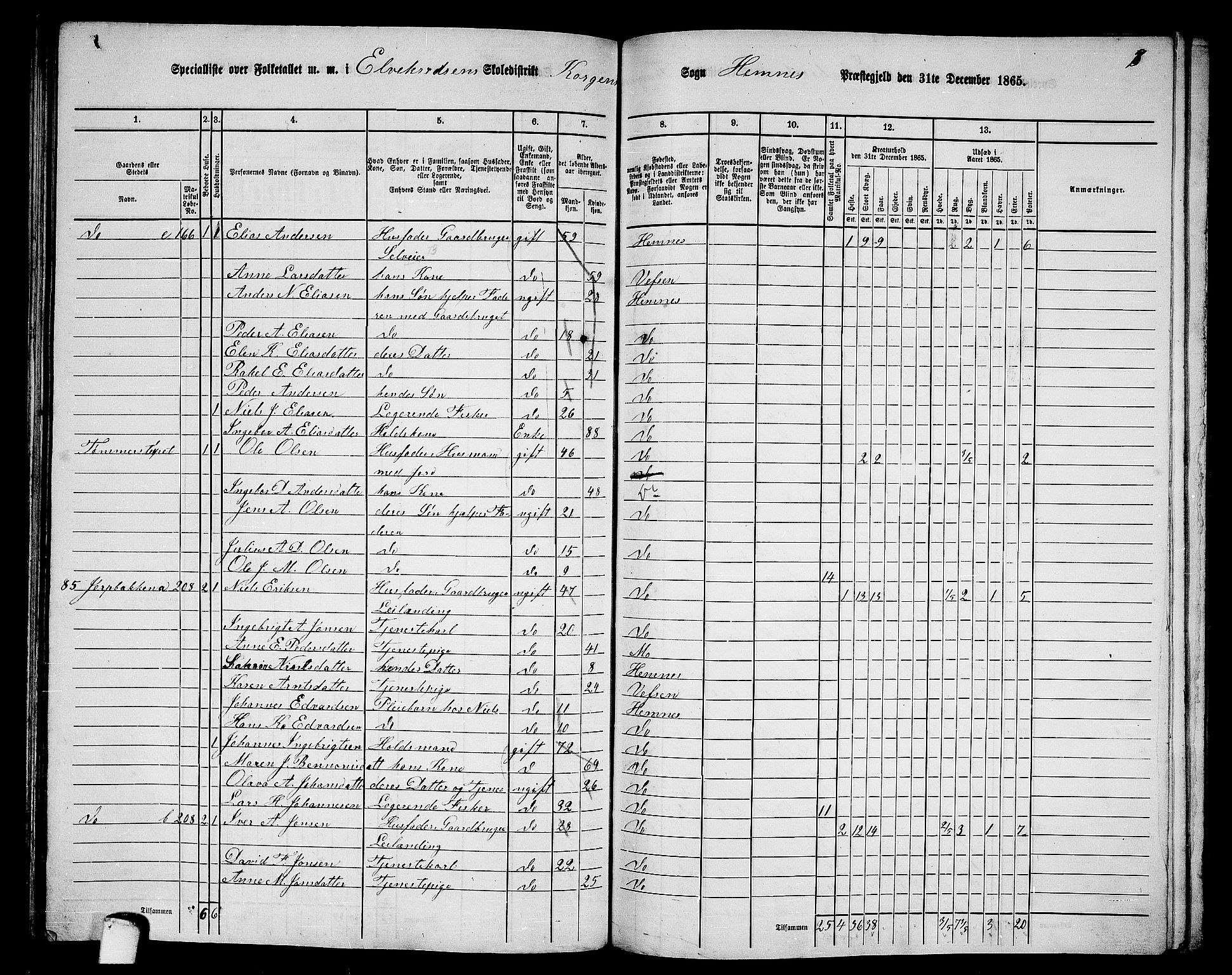 RA, 1865 census for Hemnes, 1865, p. 104