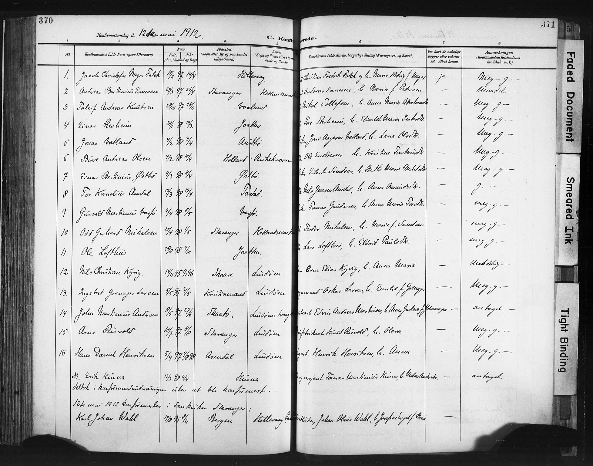 Hetland sokneprestkontor, SAST/A-101826/30/30BA/L0013: Parish register (official) no. A 13, 1904-1918, p. 370-371