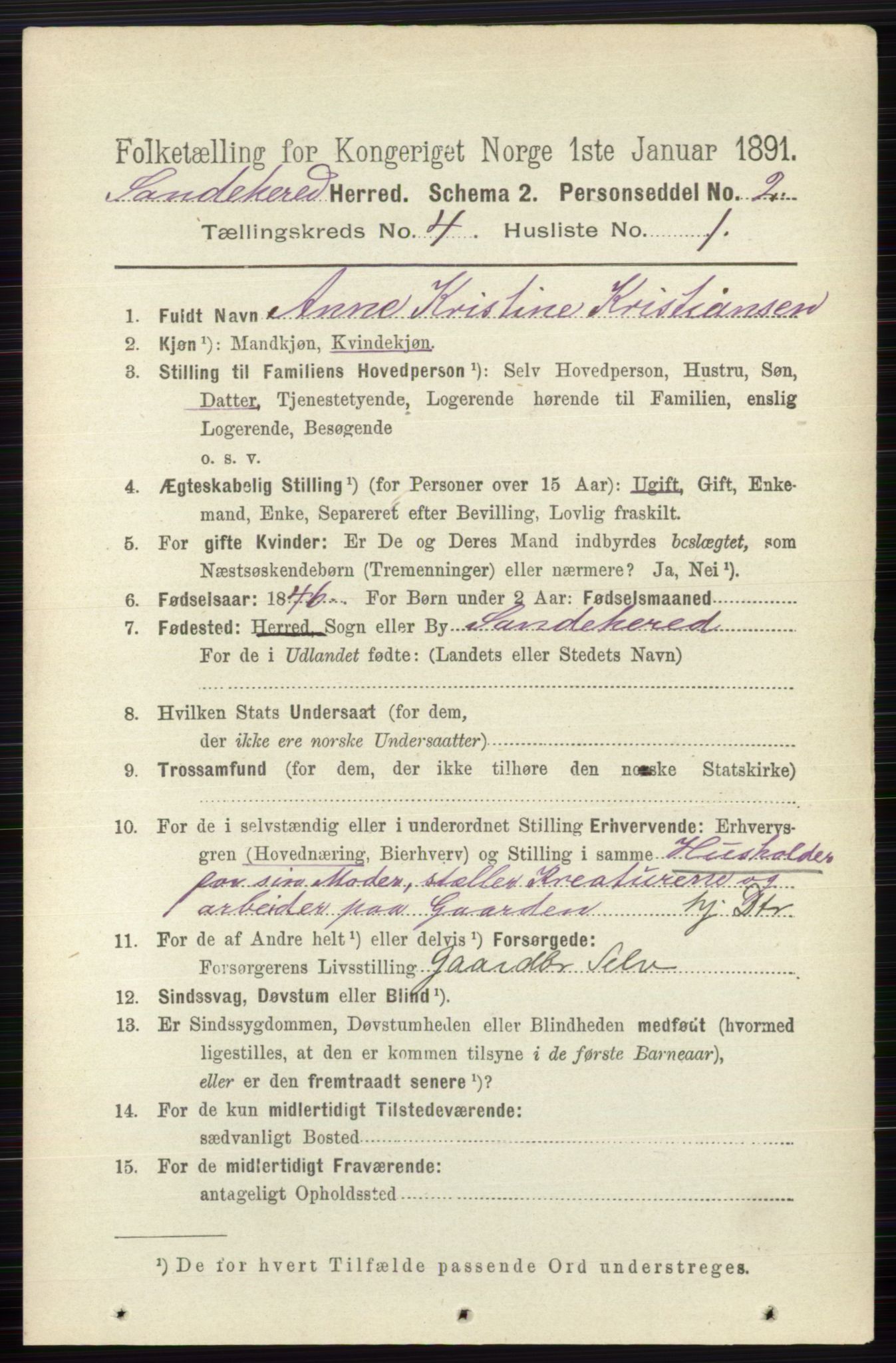 RA, 1891 census for 0724 Sandeherred, 1891, p. 2350