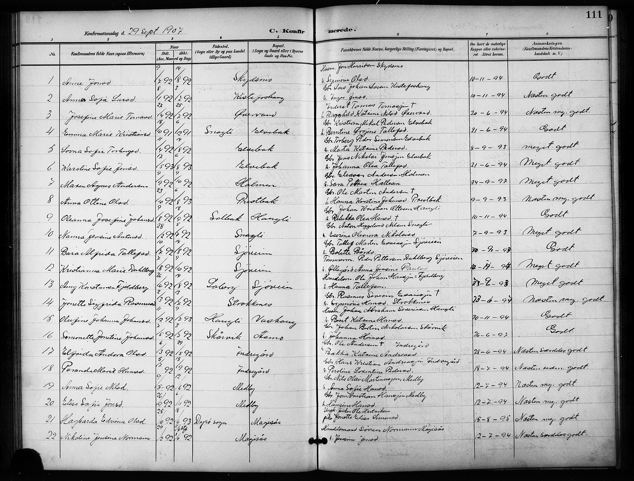 Salangen sokneprestembete, SATØ/S-1324/H/Ha/L0004klokker: Parish register (copy) no. 4, 1900-1924, p. 111