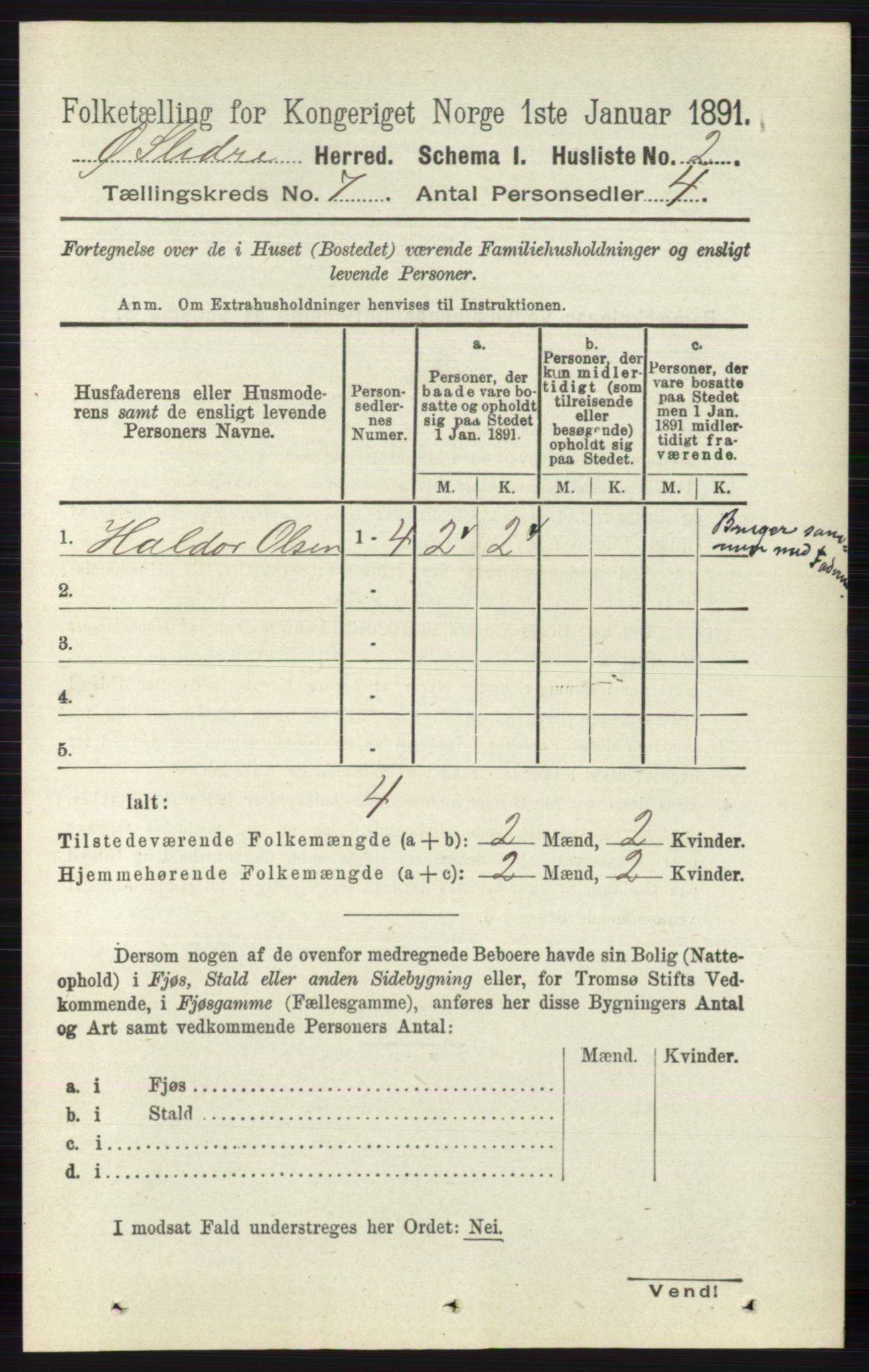 RA, 1891 census for 0544 Øystre Slidre, 1891, p. 2118