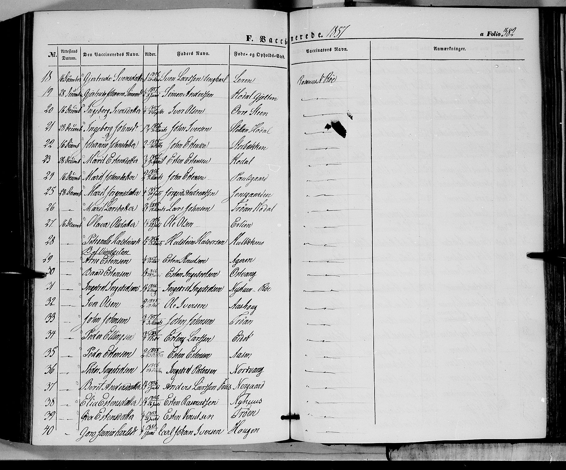 Tolga prestekontor, AV/SAH-PREST-062/K/L0006: Parish register (official) no. 6, 1852-1876, p. 382