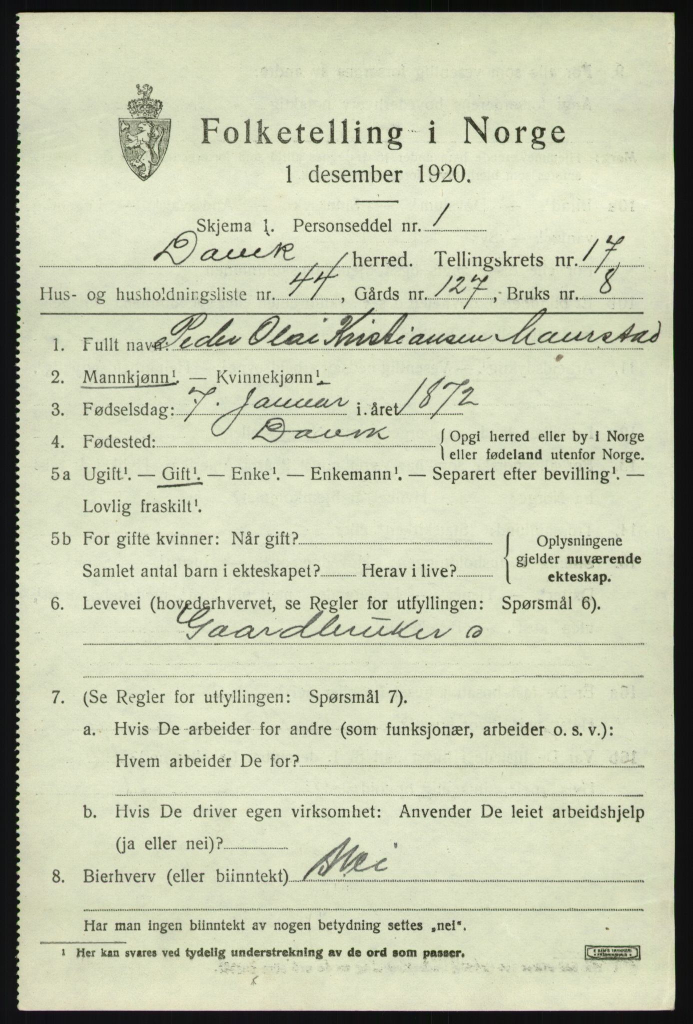 SAB, 1920 census for Davik, 1920, p. 8125
