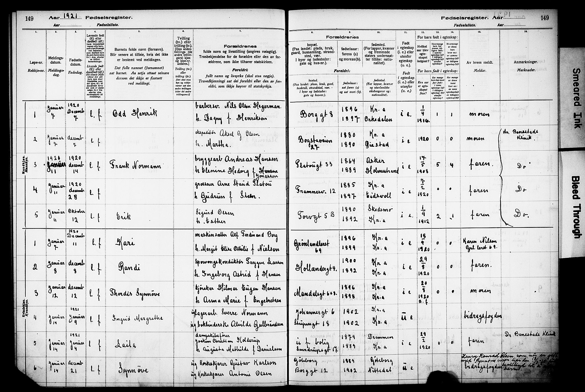 Grønland prestekontor Kirkebøker, SAO/A-10848/J/Ja/L0001: Birth register no. 1, 1916-1922, p. 149