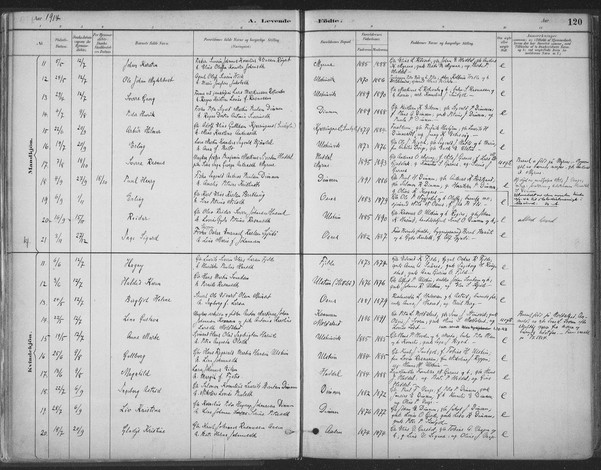 Ministerialprotokoller, klokkerbøker og fødselsregistre - Møre og Romsdal, SAT/A-1454/509/L0106: Parish register (official) no. 509A04, 1883-1922, p. 120