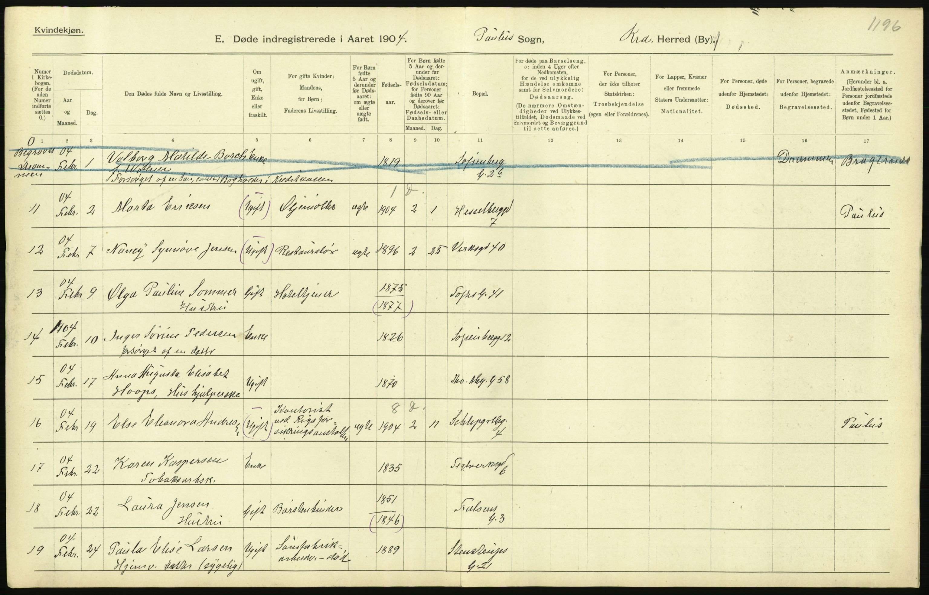 Statistisk sentralbyrå, Sosiodemografiske emner, Befolkning, AV/RA-S-2228/D/Df/Dfa/Dfab/L0004: Kristiania: Gifte, døde, 1904, p. 351