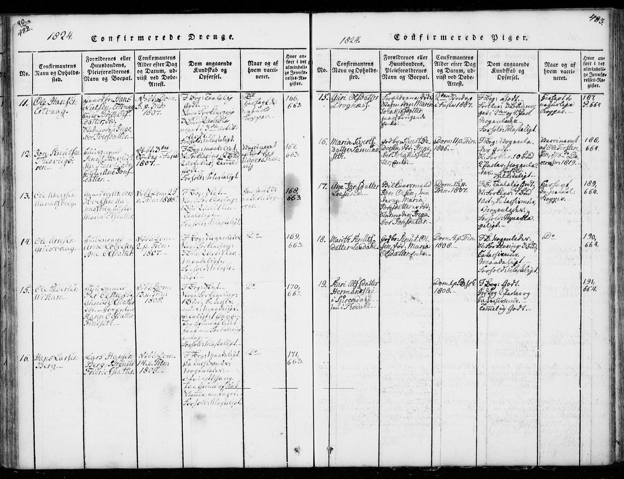 Ministerialprotokoller, klokkerbøker og fødselsregistre - Møre og Romsdal, AV/SAT-A-1454/578/L0903: Parish register (official) no. 578A02, 1819-1838, p. 482-483