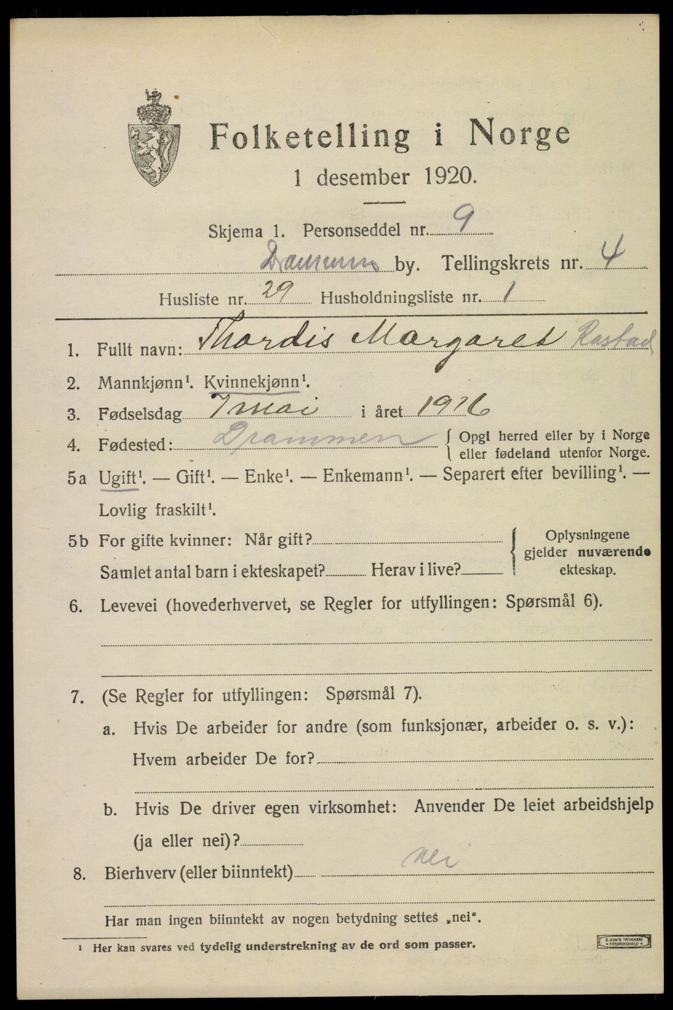 SAKO, 1920 census for Drammen, 1920, p. 33273