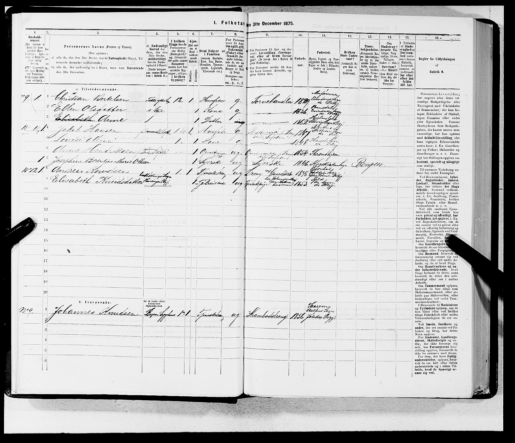 SAB, 1875 census for 1301 Bergen, 1875, p. 22