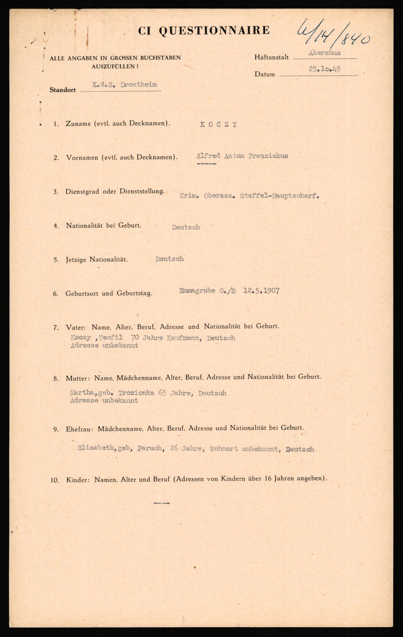 Forsvaret, Forsvarets overkommando II, AV/RA-RAFA-3915/D/Db/L0017: CI Questionaires. Tyske okkupasjonsstyrker i Norge. Tyskere., 1945-1946, p. 373