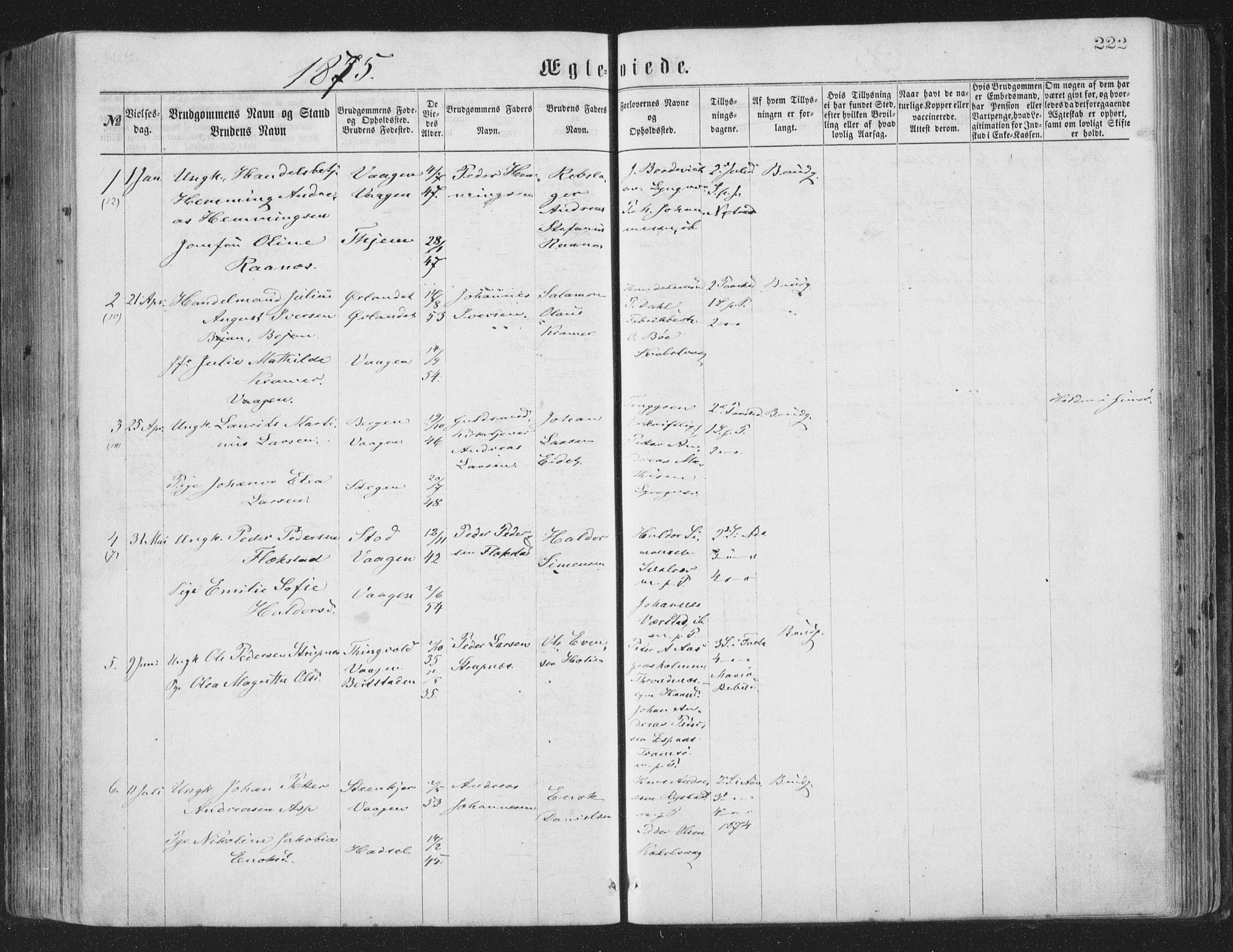 Ministerialprotokoller, klokkerbøker og fødselsregistre - Nordland, AV/SAT-A-1459/874/L1057: Parish register (official) no. 874A01, 1866-1877, p. 222