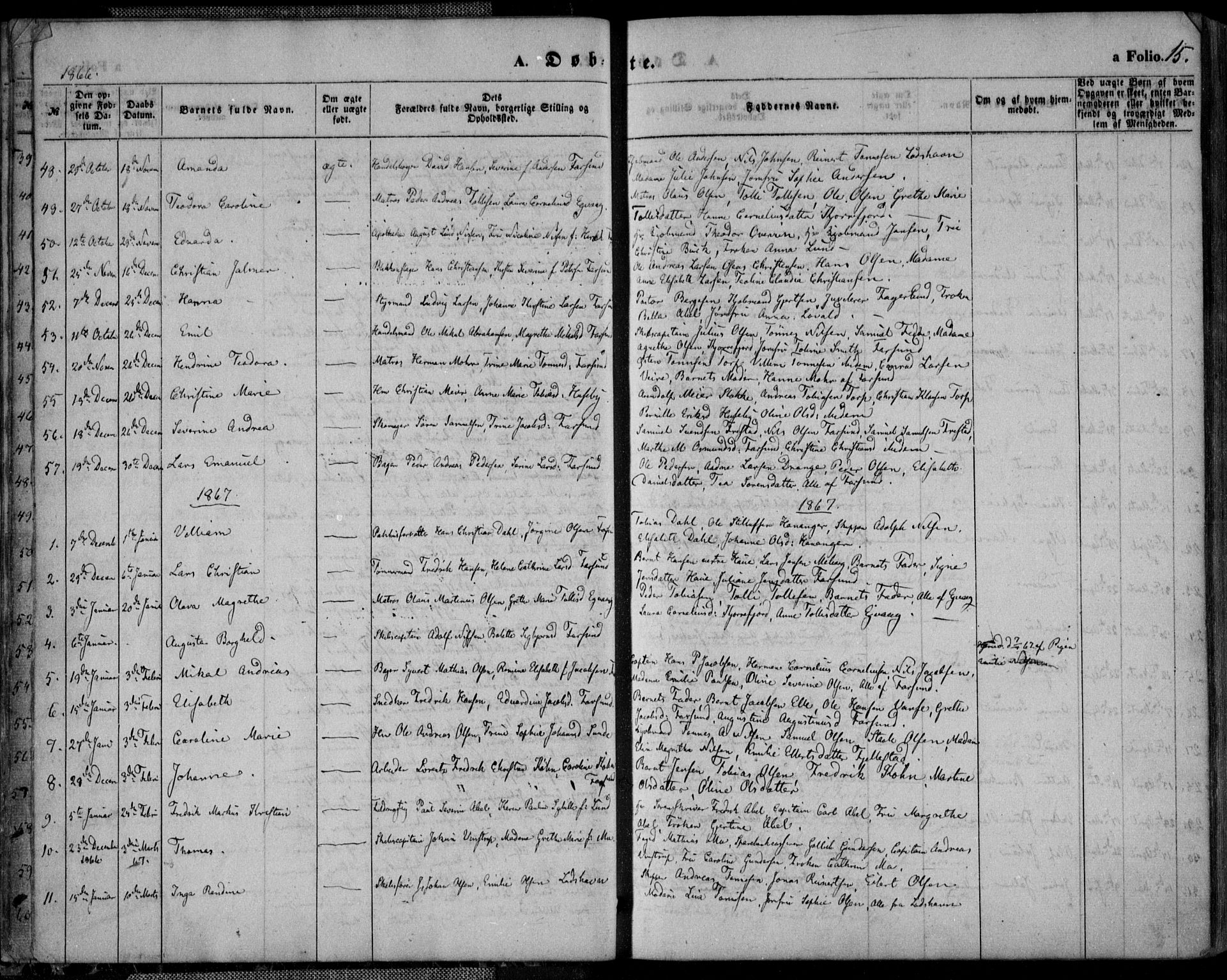 Farsund sokneprestkontor, AV/SAK-1111-0009/F/Fa/L0005: Parish register (official) no. A 5, 1863-1886, p. 15