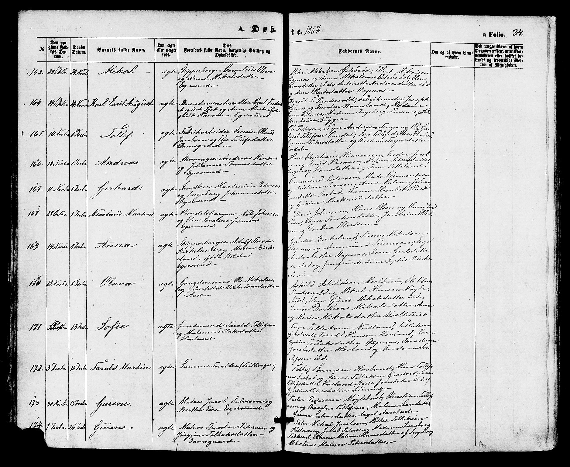 Eigersund sokneprestkontor, SAST/A-101807/S08/L0014: Parish register (official) no. A 13, 1866-1878, p. 34