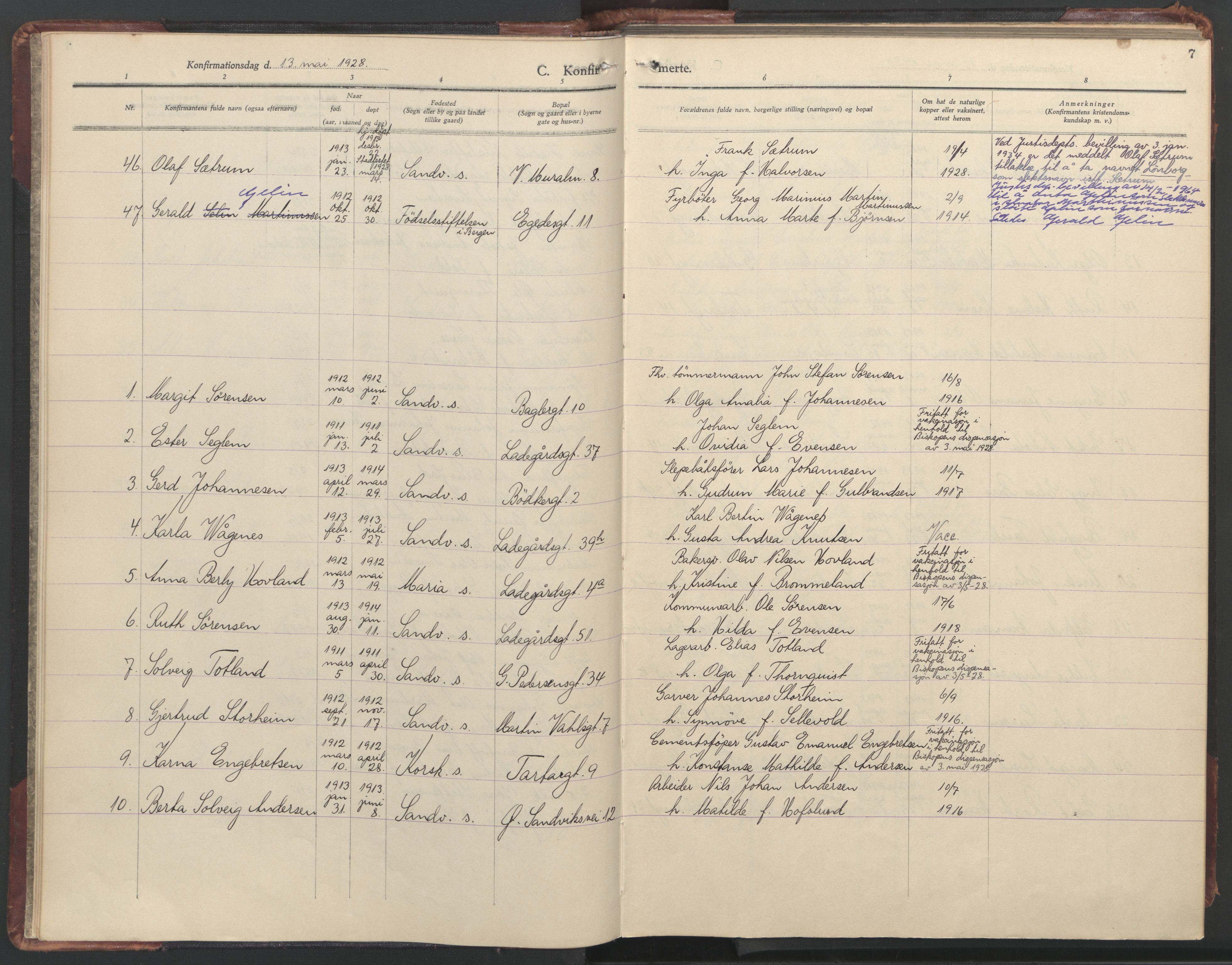St. Olavs Sokneprestembete, SAB/A-78101/H/Haa: Parish register (official) no. B 1, 1928-1968, p. 7