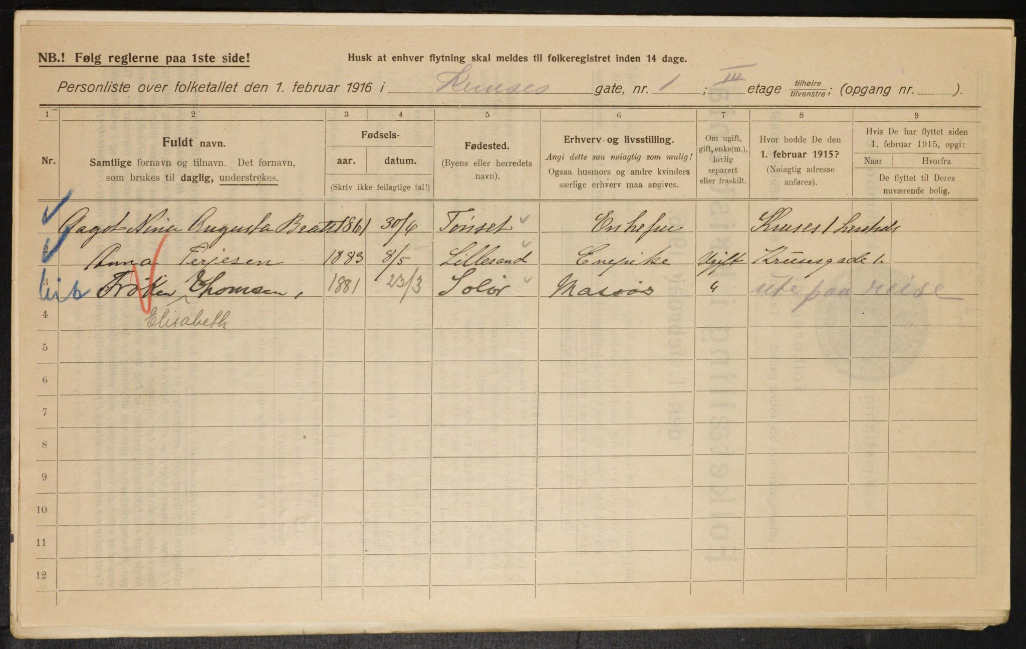 OBA, Municipal Census 1916 for Kristiania, 1916, p. 56111