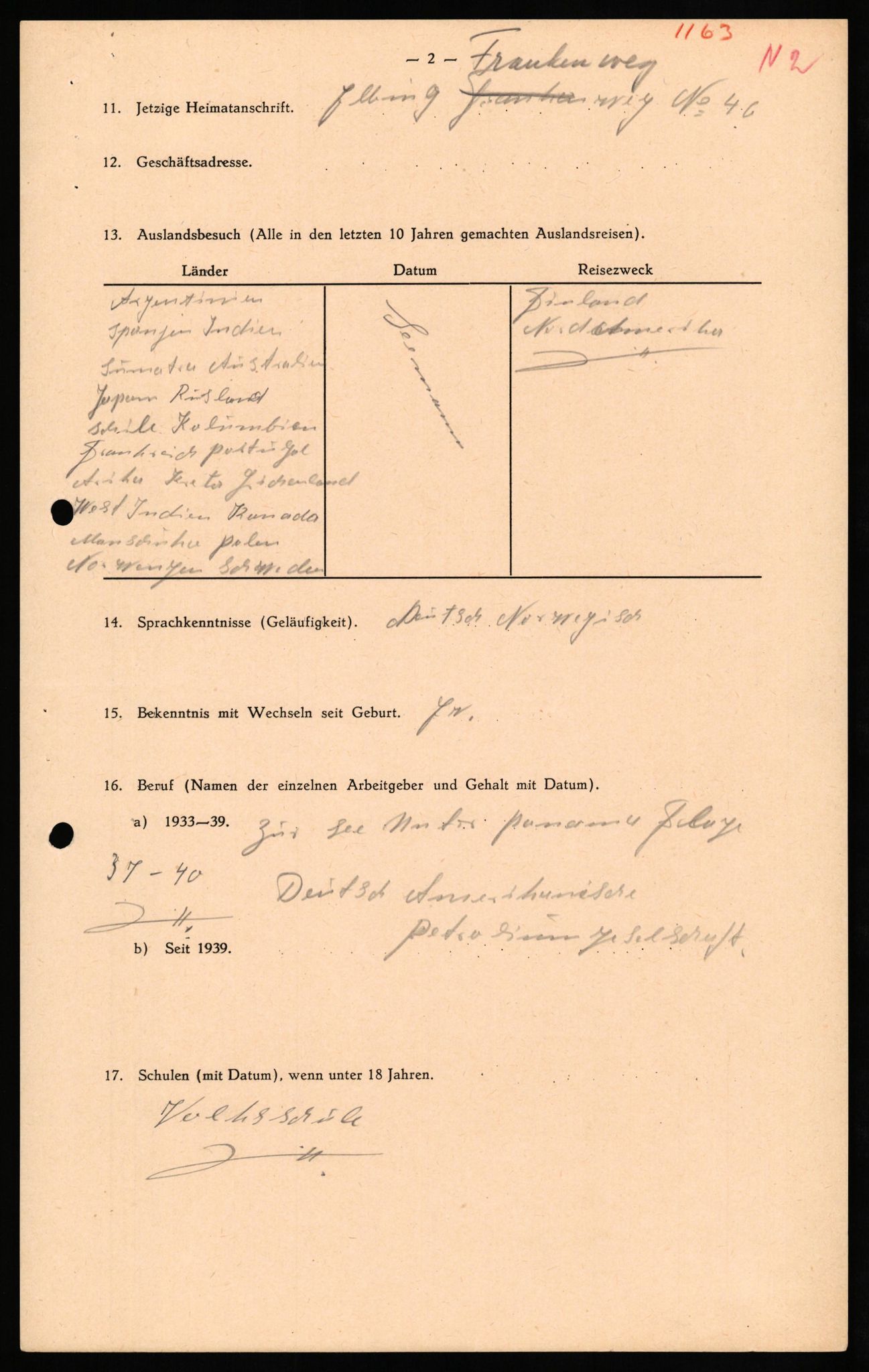 Forsvaret, Forsvarets overkommando II, AV/RA-RAFA-3915/D/Db/L0024: CI Questionaires. Tyske okkupasjonsstyrker i Norge. Tyskere., 1945-1946, p. 4