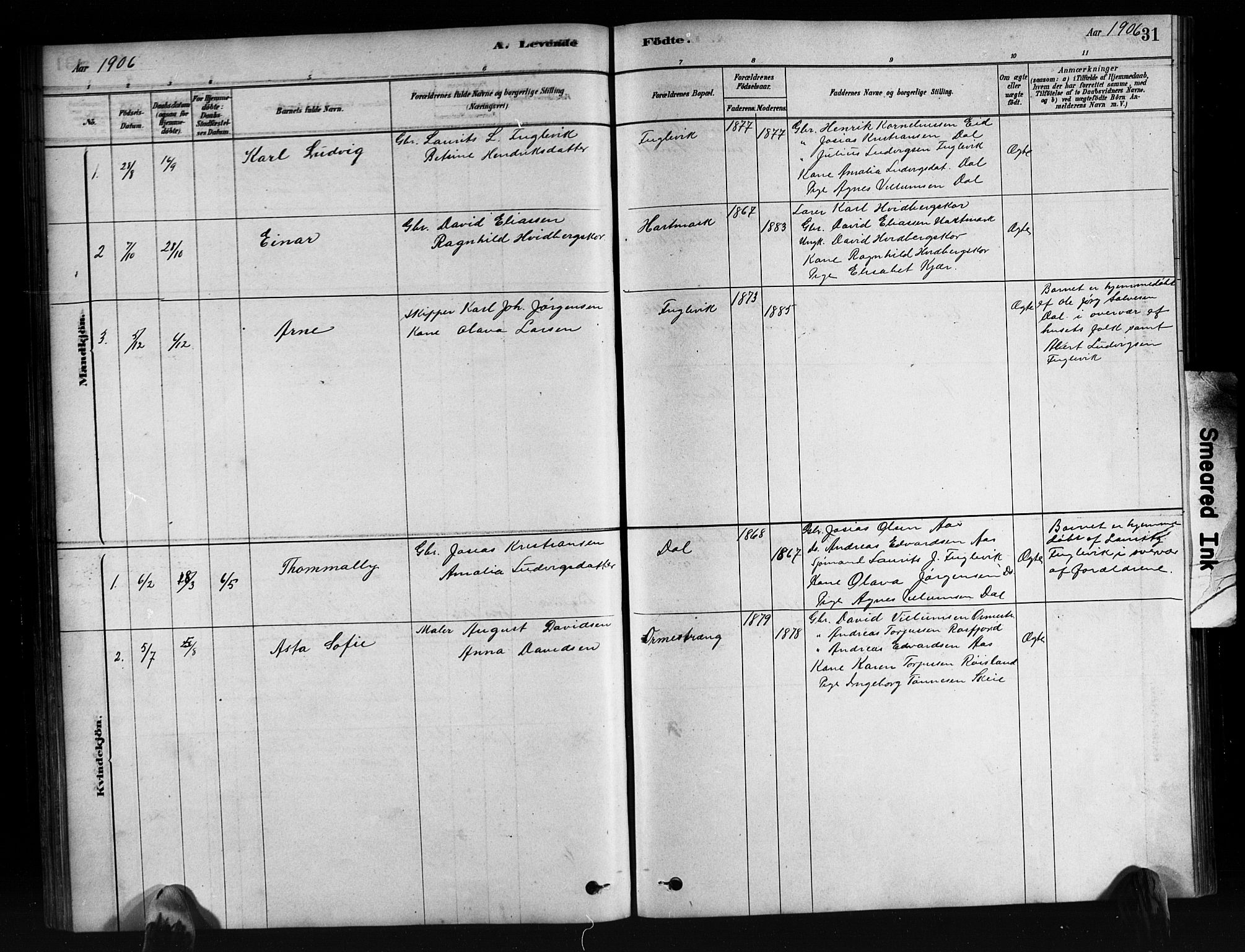 Mandal sokneprestkontor, SAK/1111-0030/F/Fb/Fbb/L0004: Parish register (copy) no. B 4, 1878-1913, p. 31
