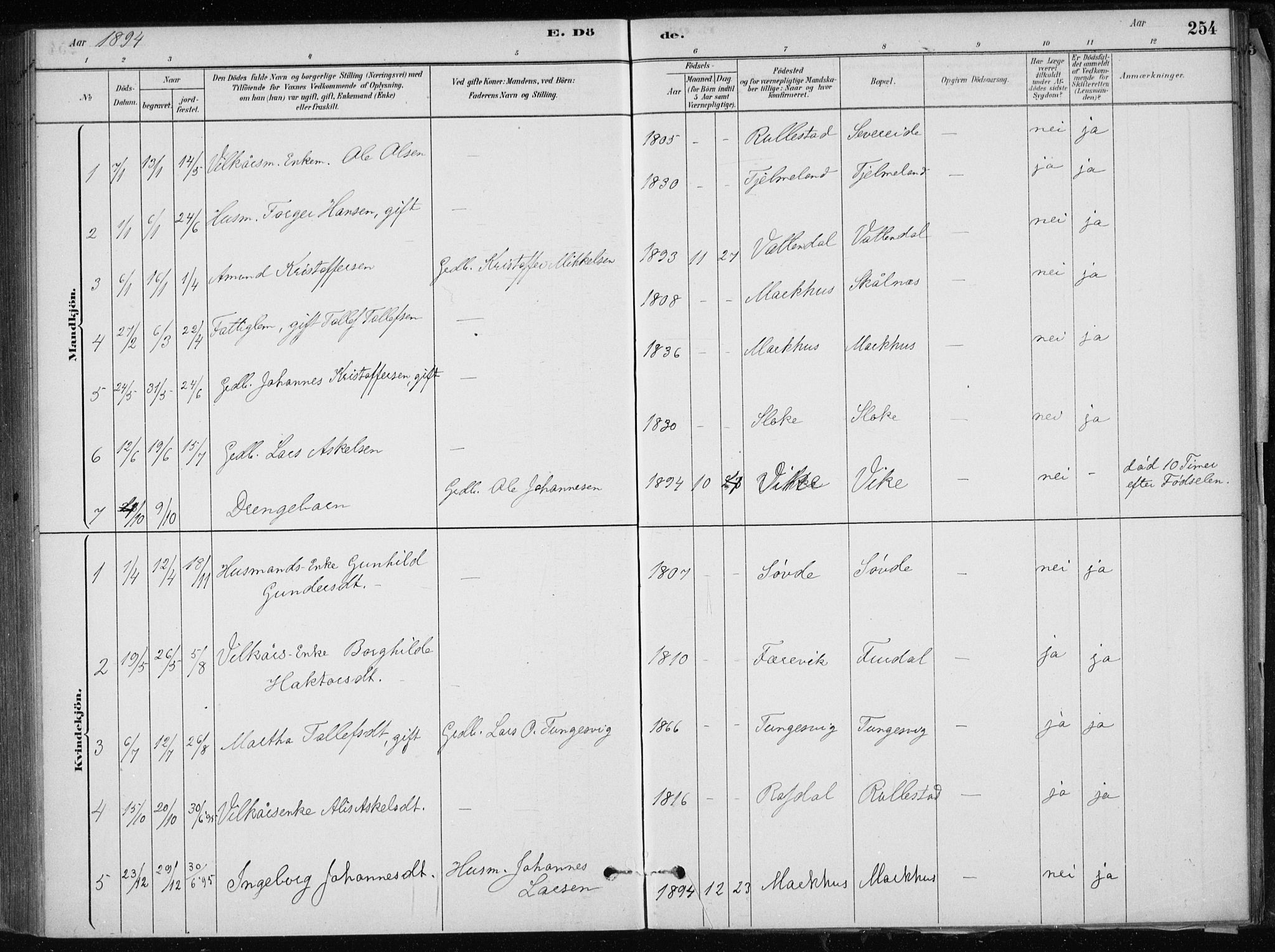 Skånevik sokneprestembete, SAB/A-77801/H/Haa: Parish register (official) no. E  1, 1879-1901, p. 254
