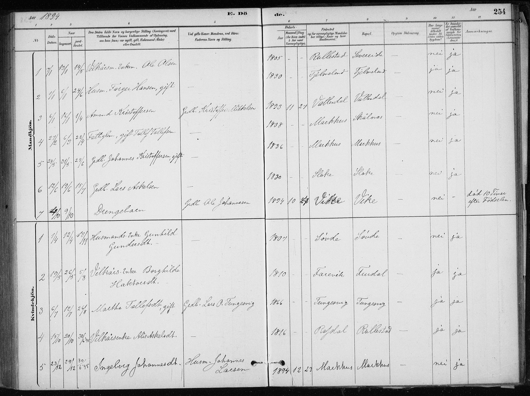 Skånevik sokneprestembete, AV/SAB-A-77801/H/Haa: Parish register (official) no. E  1, 1879-1901, p. 254