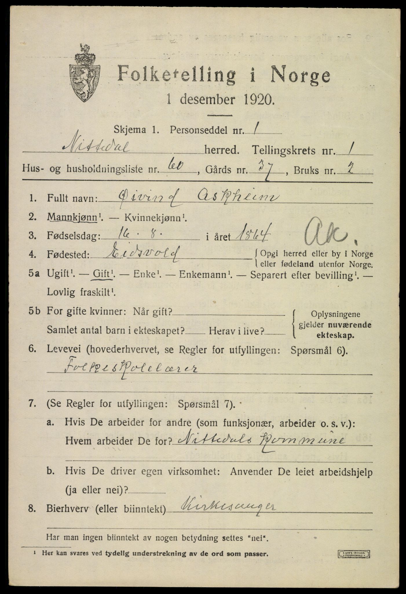 SAO, 1920 census for Nittedal, 1920, p. 1942