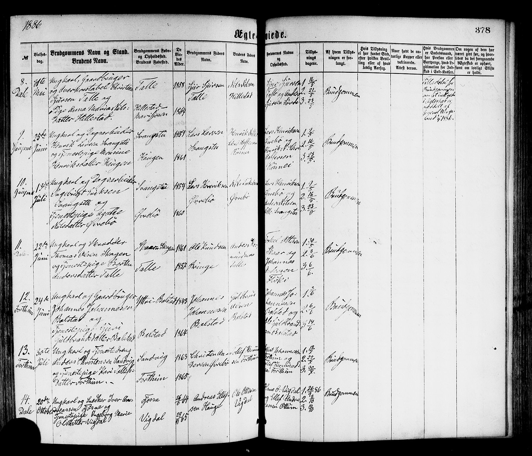 Luster sokneprestembete, AV/SAB-A-81101/H/Haa/Haaa/L0010: Parish register (official) no. A 10, 1871-1886, p. 378