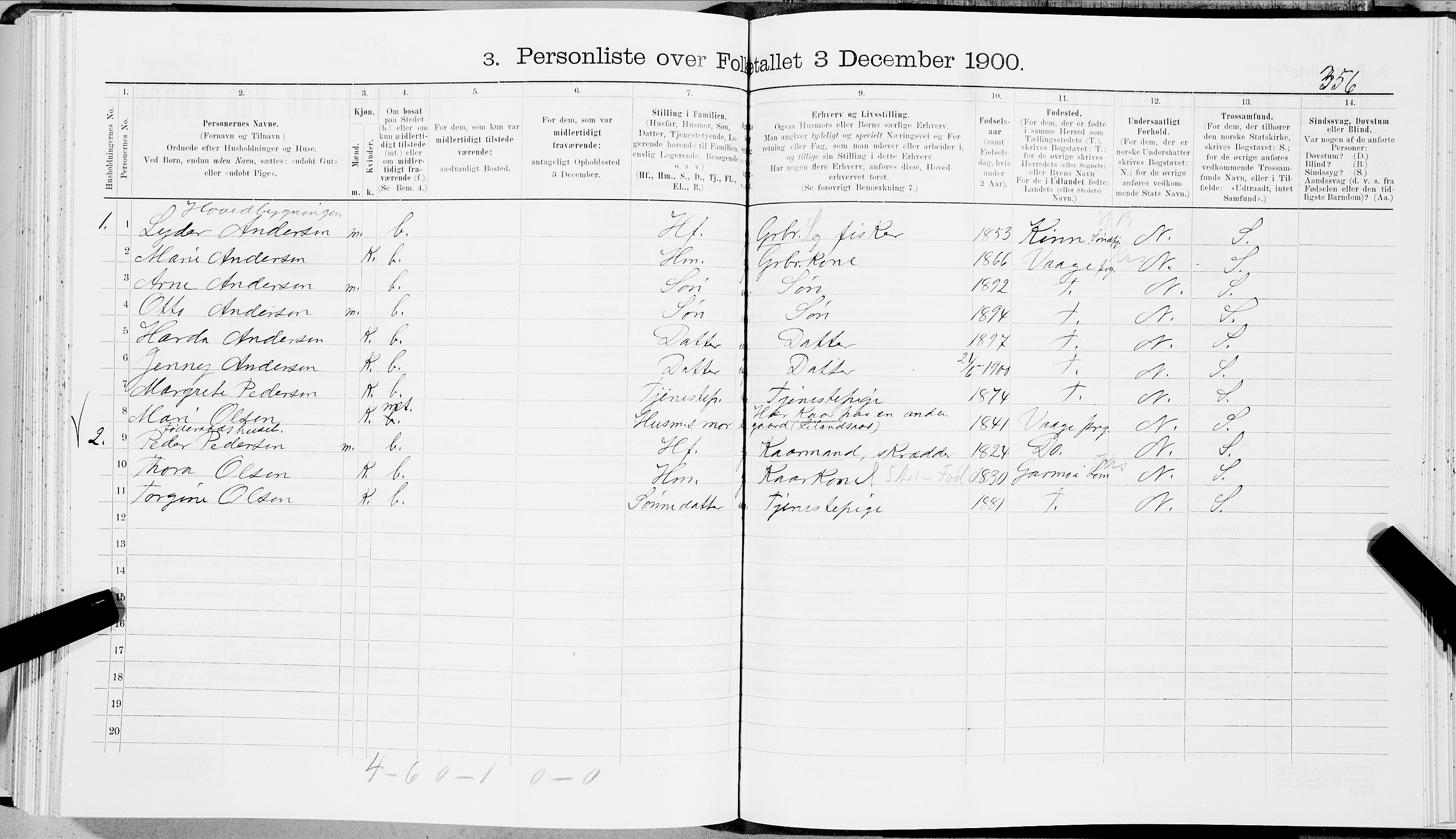 SAT, 1900 census for Hamarøy, 1900, p. 374