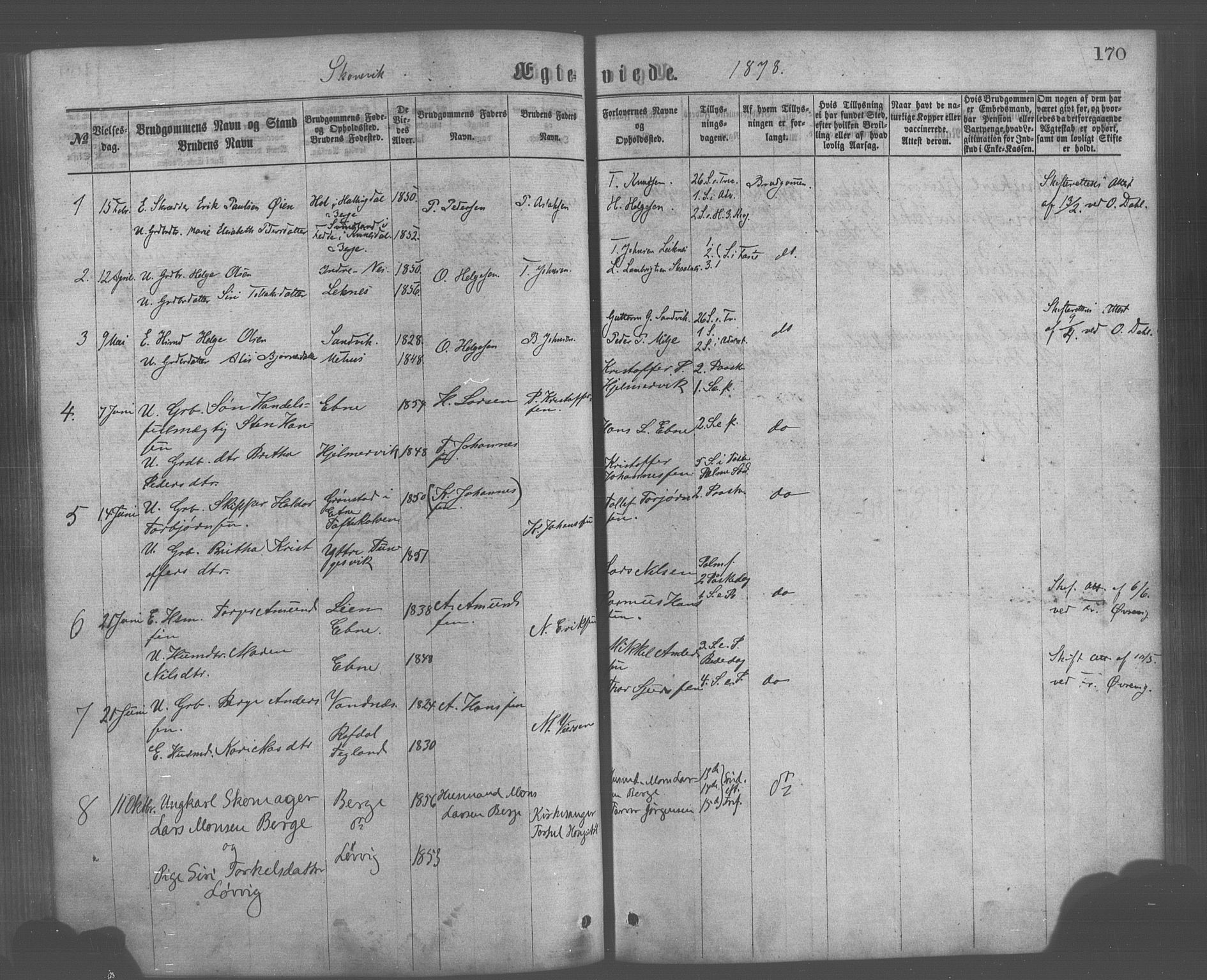 Skånevik sokneprestembete, AV/SAB-A-77801/H/Haa: Parish register (official) no. A 6, 1869-1878, p. 170