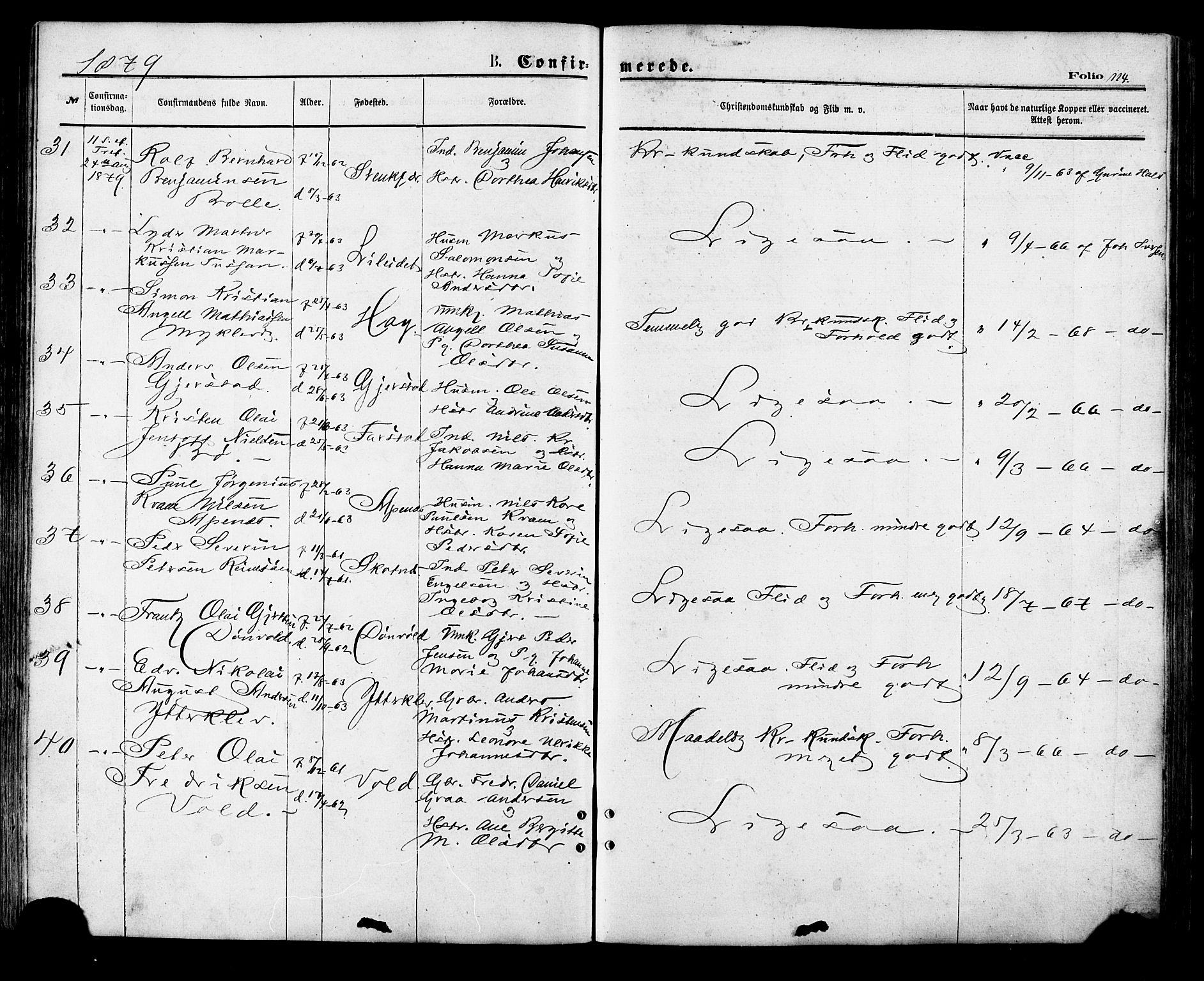 Ministerialprotokoller, klokkerbøker og fødselsregistre - Nordland, SAT/A-1459/881/L1166: Parish register (copy) no. 881C03, 1876-1885, p. 114