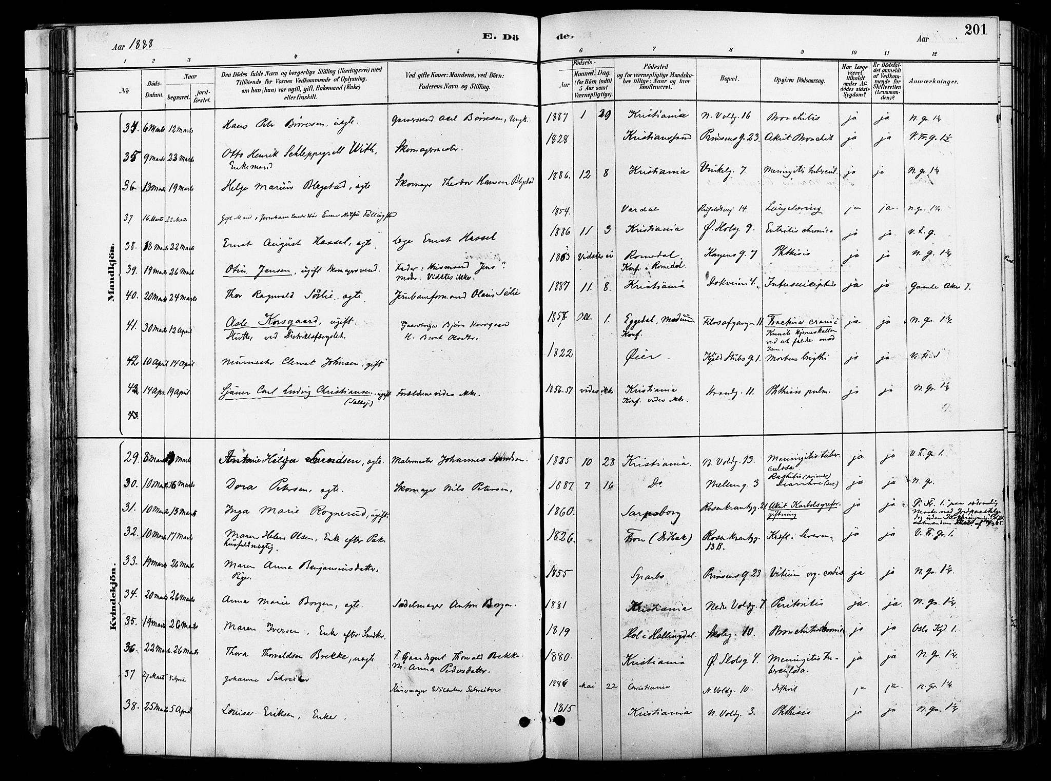 Johannes prestekontor Kirkebøker, AV/SAO-A-10852/F/Fa/L0004: Parish register (official) no. 4, 1883-1907, p. 201