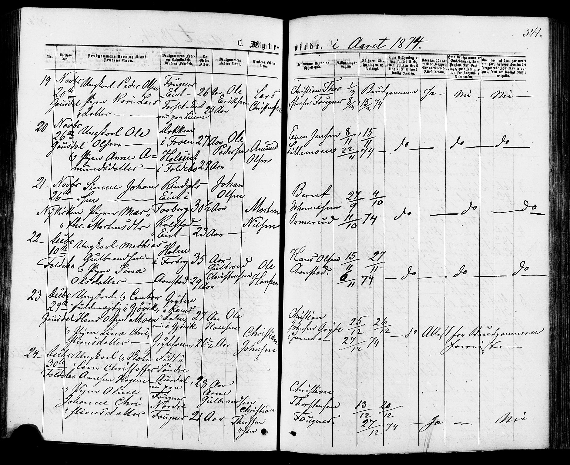 Østre Gausdal prestekontor, SAH/PREST-092/H/Ha/Haa/L0001: Parish register (official) no. 1, 1874-1886, p. 341