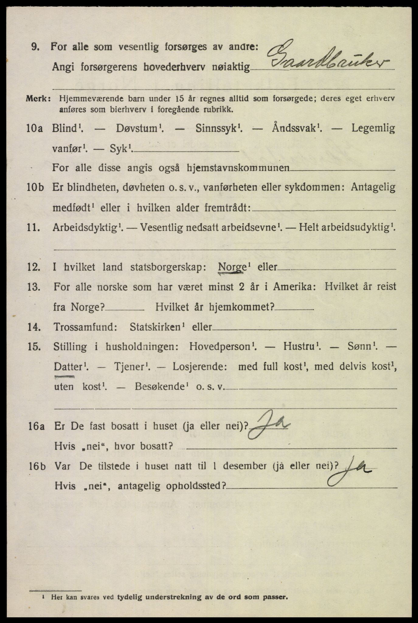 SAK, 1920 census for Hægebostad, 1920, p. 2096