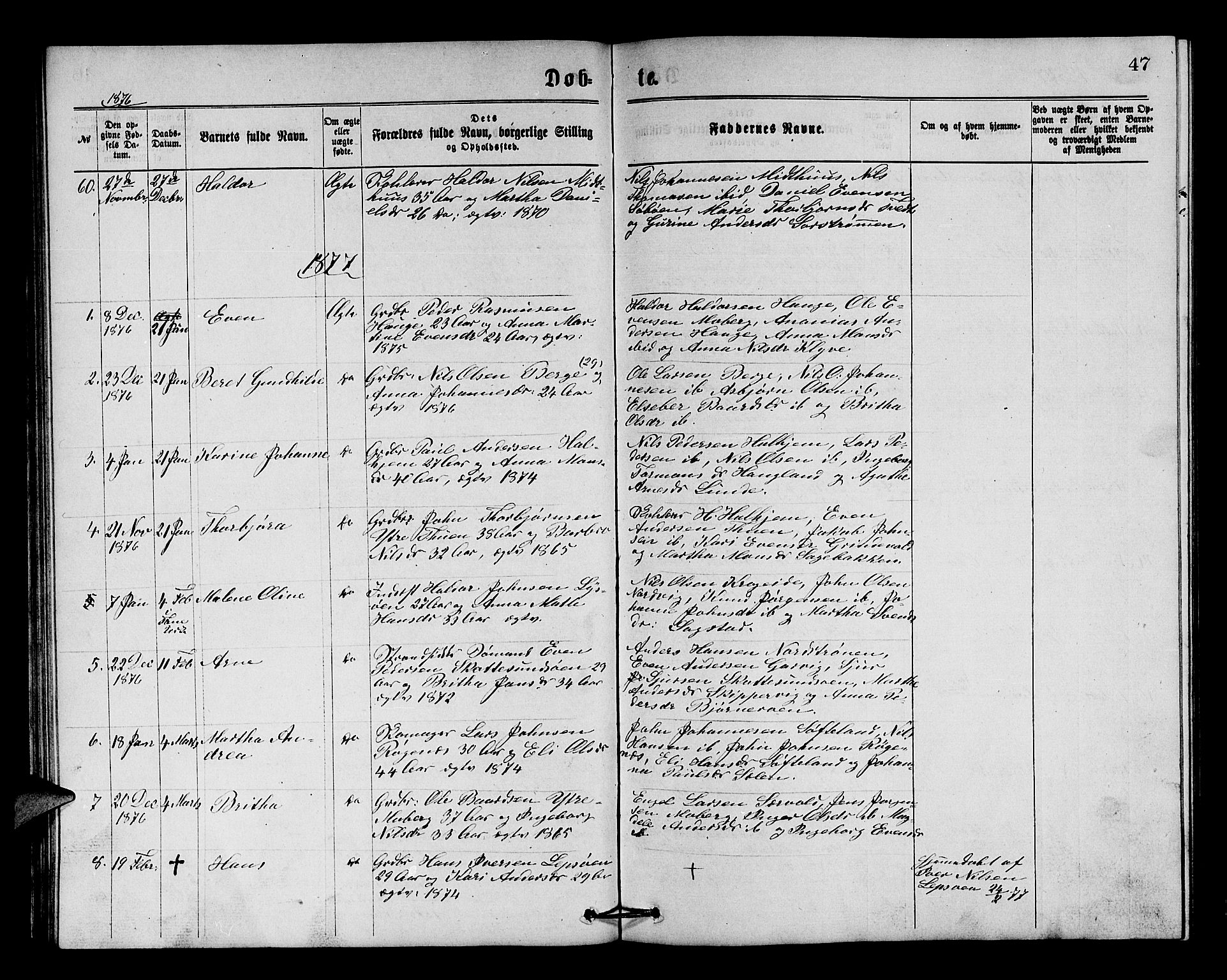 Os sokneprestembete, SAB/A-99929: Parish register (copy) no. A 1, 1869-1879, p. 47