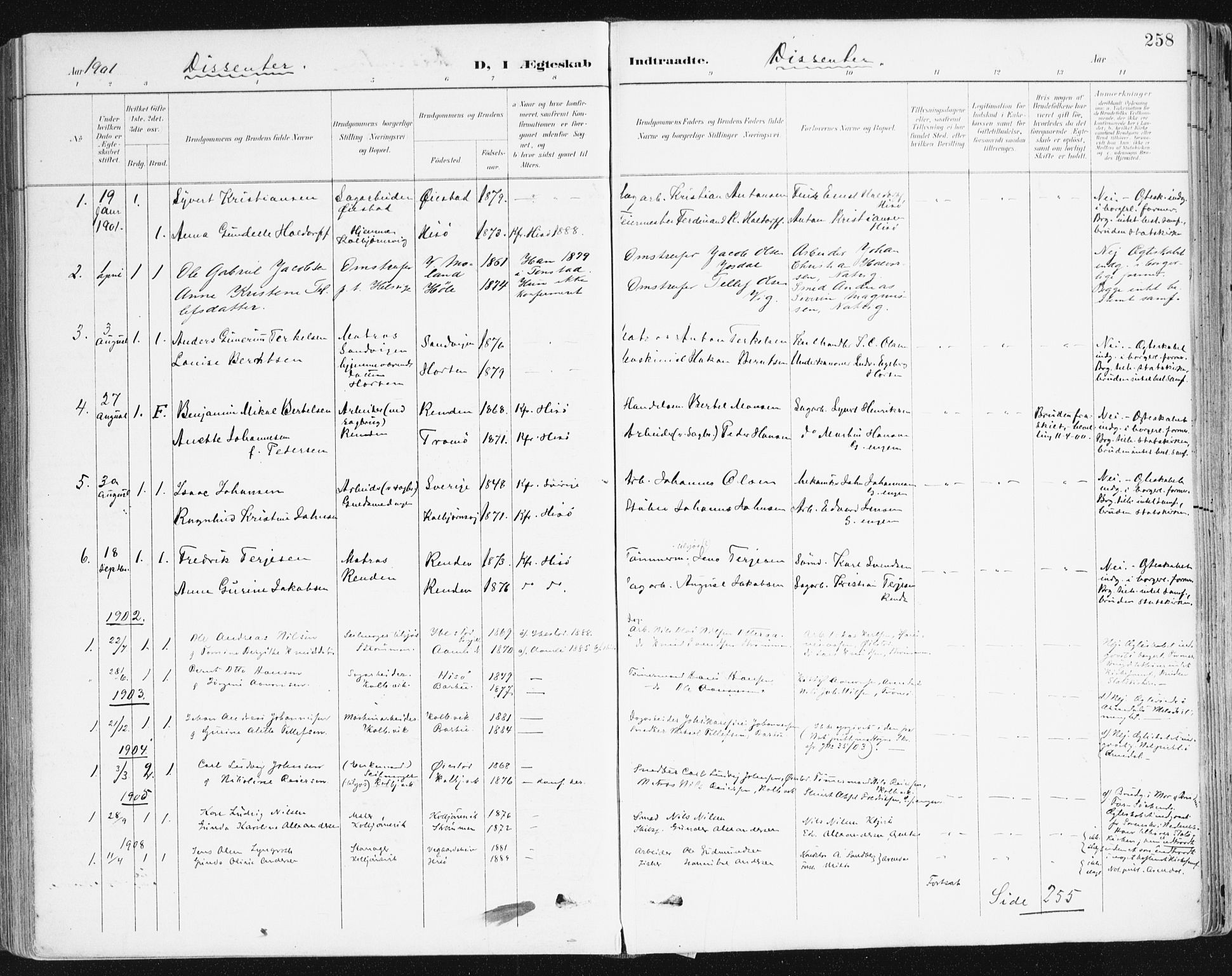 Hisøy sokneprestkontor, SAK/1111-0020/F/Fa/L0004: Parish register (official) no. A 4, 1895-1917, p. 258