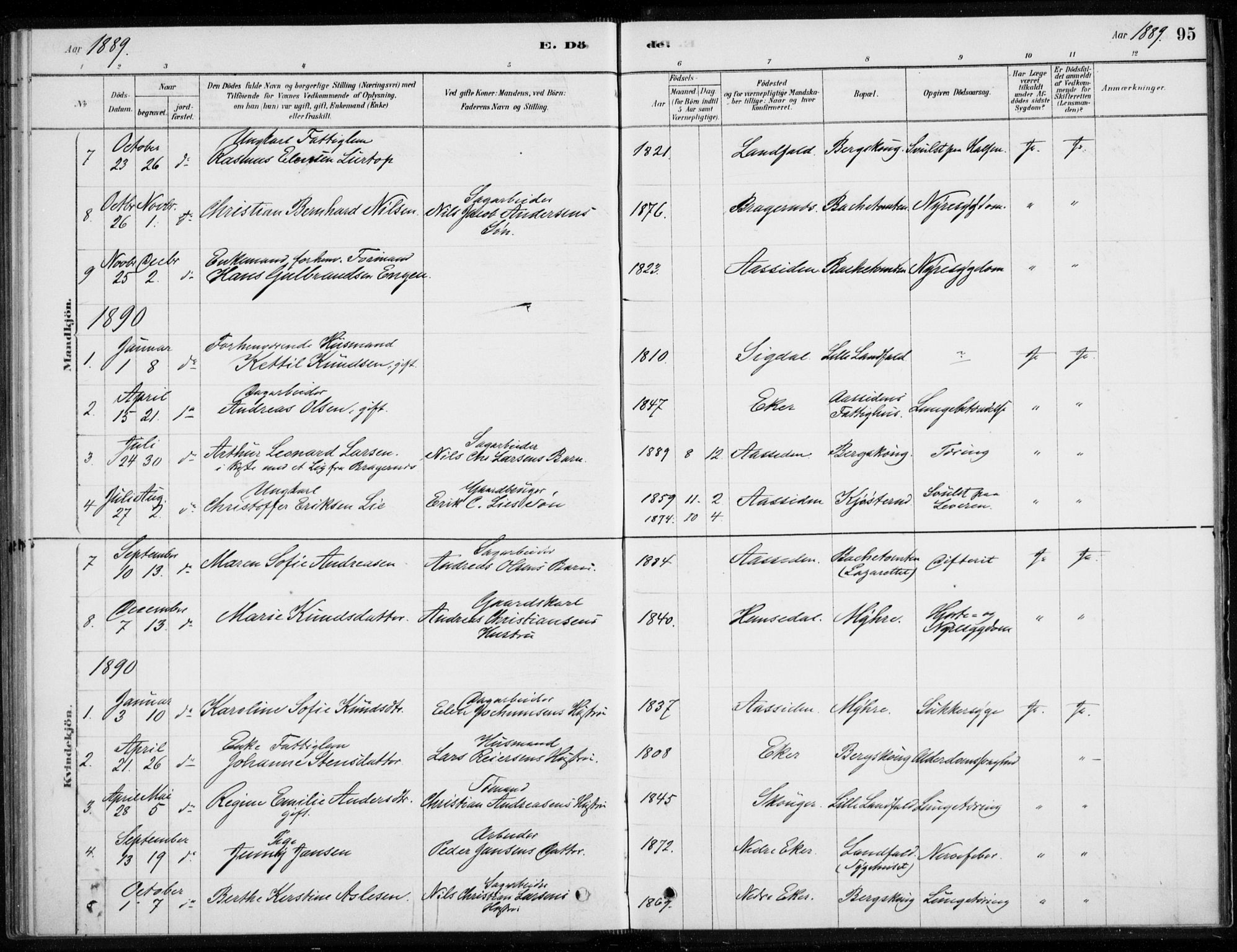 Åssiden kirkebøker, AV/SAKO-A-251/F/Fa/L0001: Parish register (official) no. 1, 1878-1904, p. 95