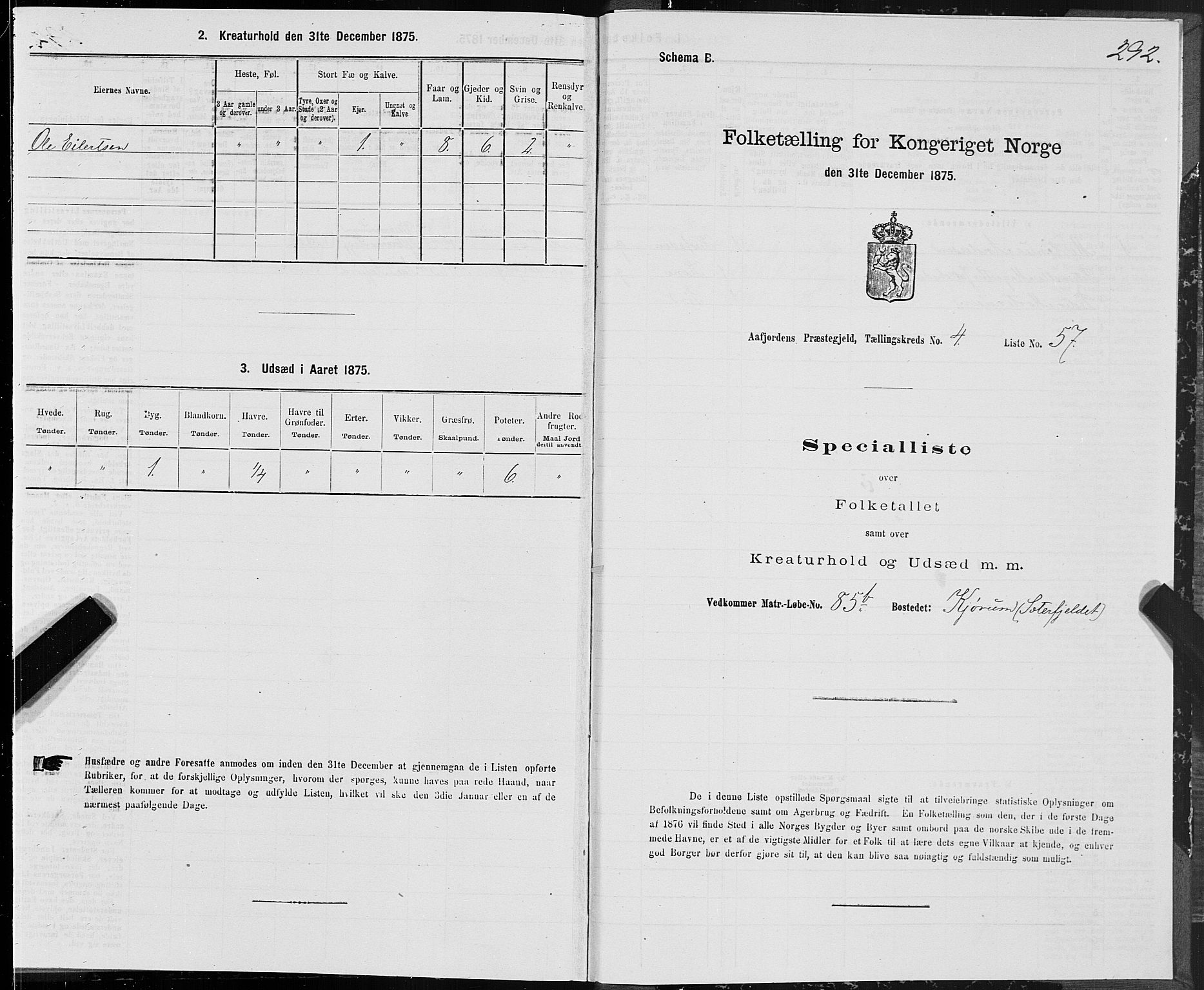 SAT, 1875 census for 1630P Aafjorden, 1875, p. 2292