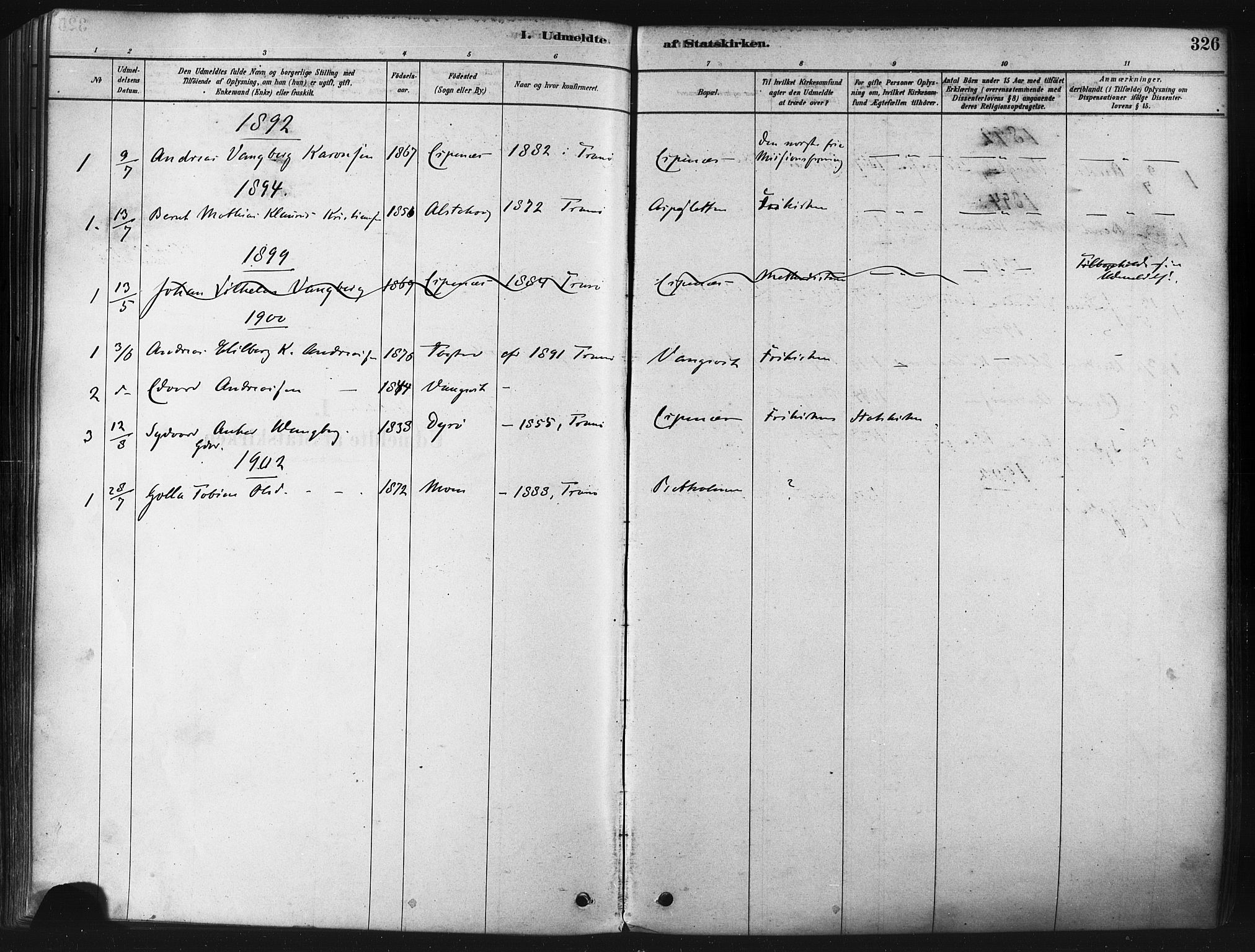 Tranøy sokneprestkontor, SATØ/S-1313/I/Ia/Iaa/L0009kirke: Parish register (official) no. 9, 1878-1904, p. 326