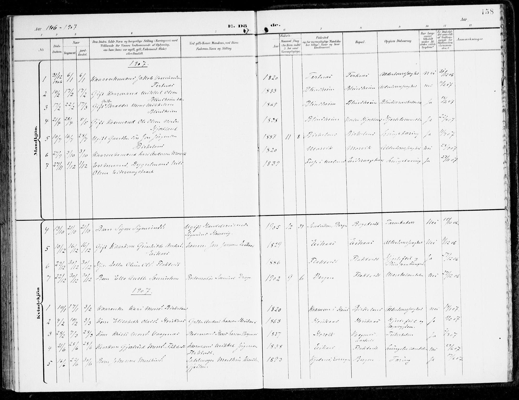 Hamre sokneprestembete, SAB/A-75501/H/Ha/Haa/Haad/L0002: Parish register (official) no. D 2, 1899-1916, p. 158