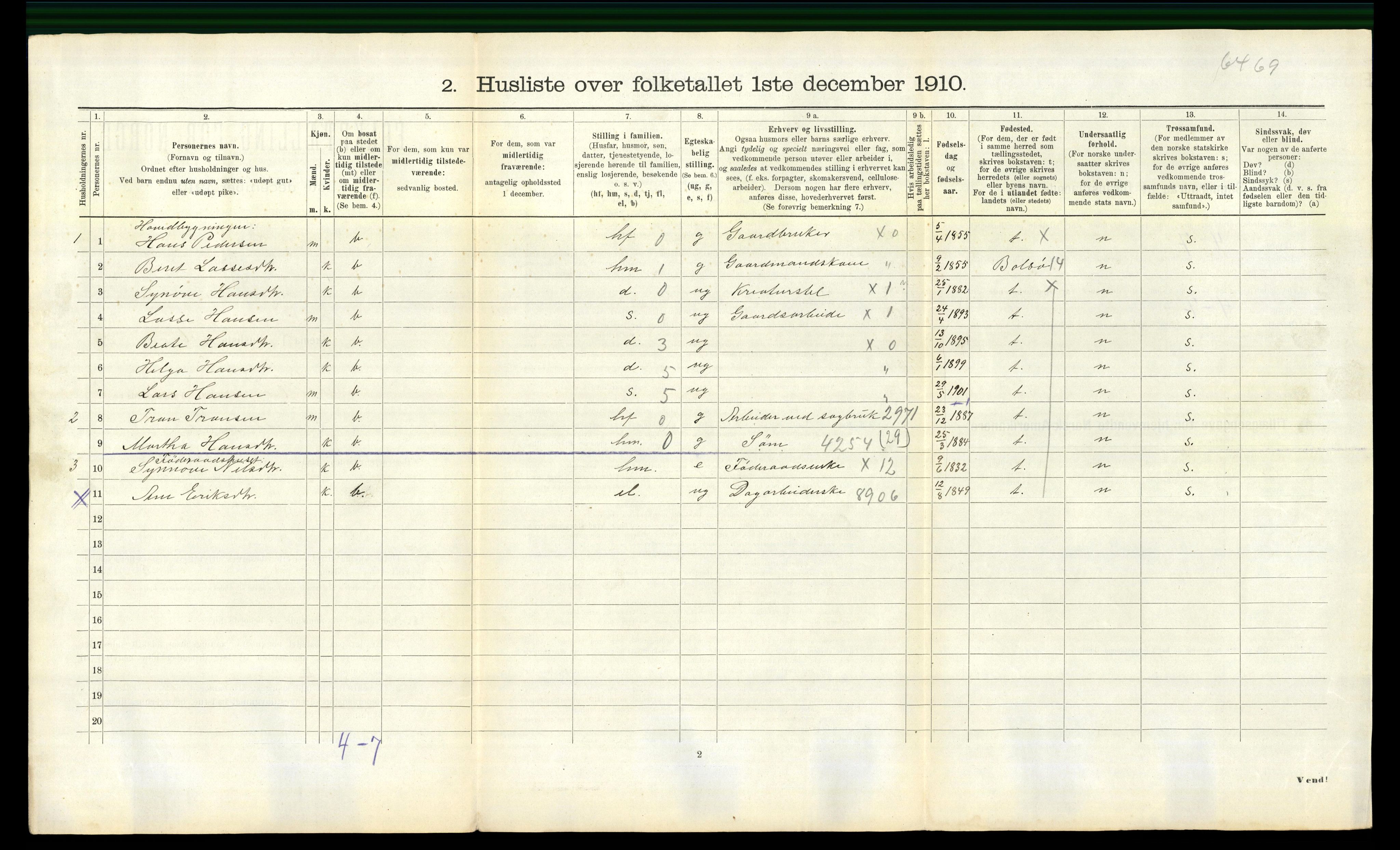 RA, 1910 census for Veøy, 1910, p. 167