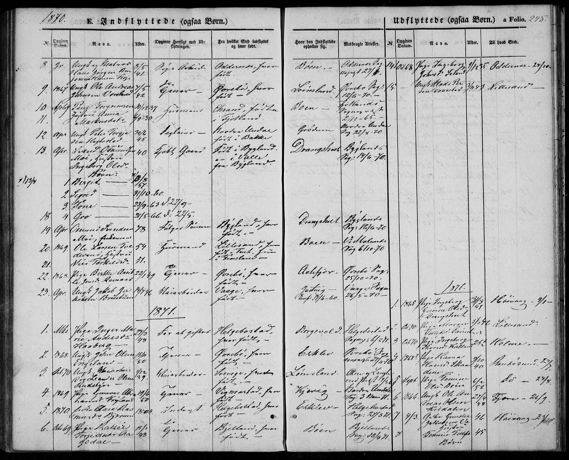 Tveit sokneprestkontor, SAK/1111-0043/F/Fa/L0005: Parish register (official) no. A 5, 1853-1871, p. 245