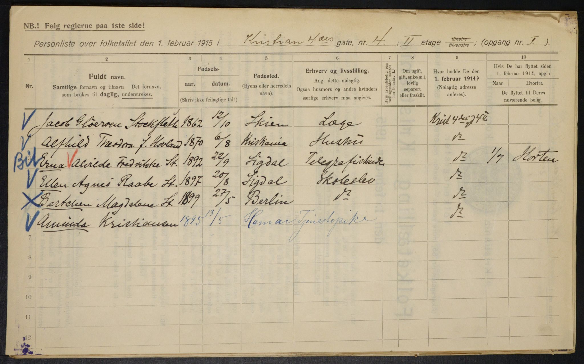 OBA, Municipal Census 1915 for Kristiania, 1915, p. 53664