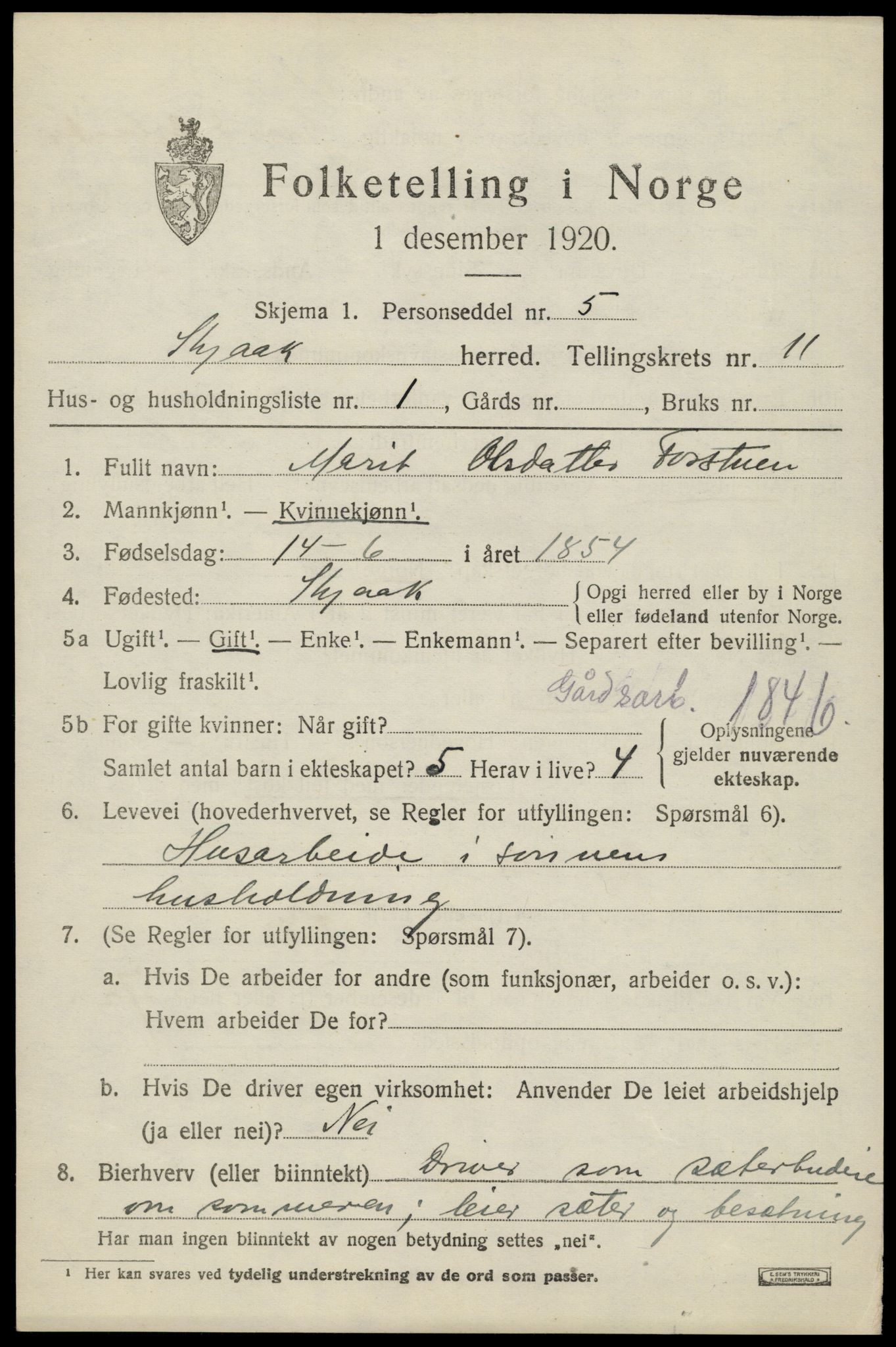 SAH, 1920 census for Skjåk, 1920, p. 4944