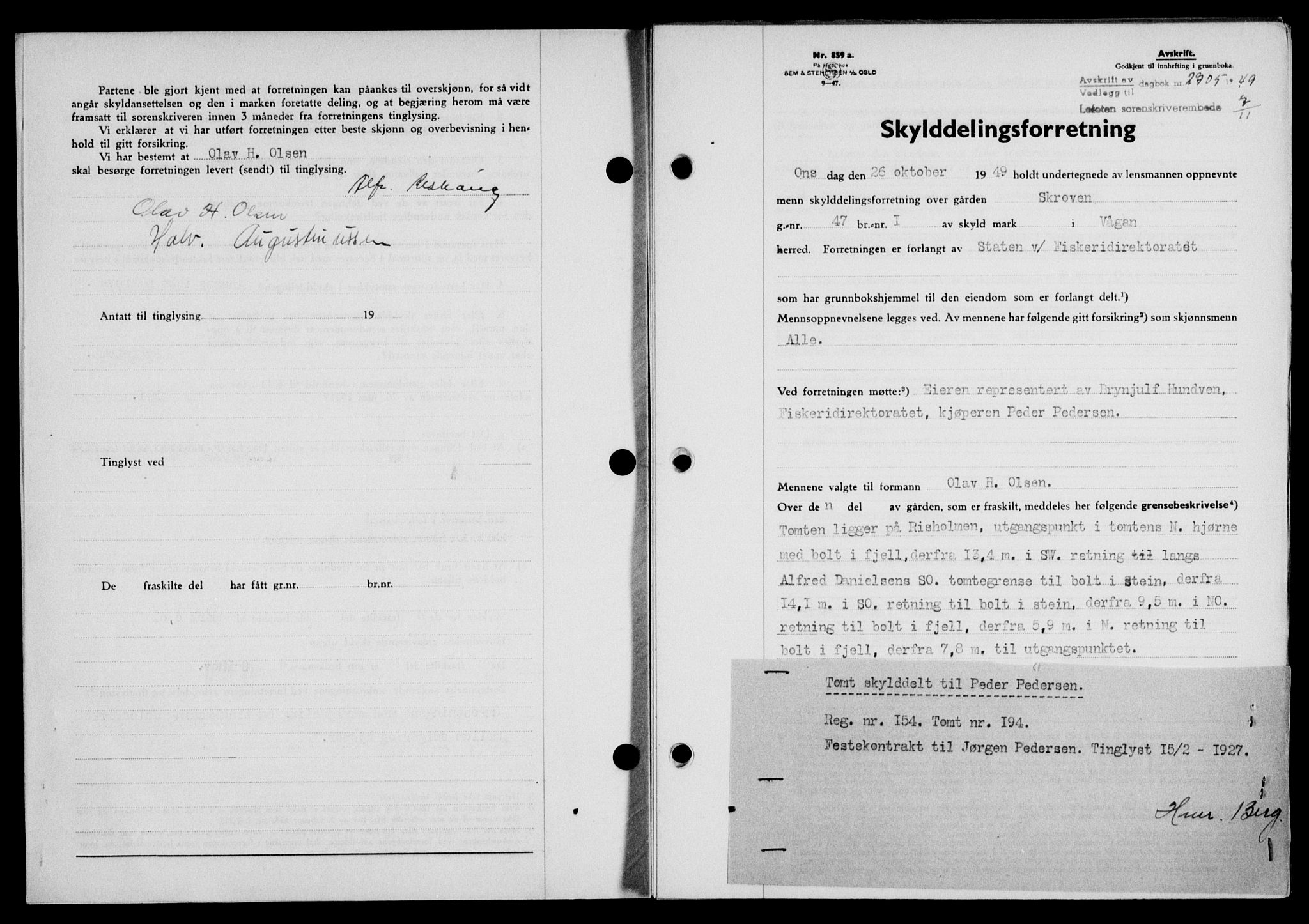 Lofoten sorenskriveri, SAT/A-0017/1/2/2C/L0022a: Mortgage book no. 22a, 1949-1950, Diary no: : 2705/1949