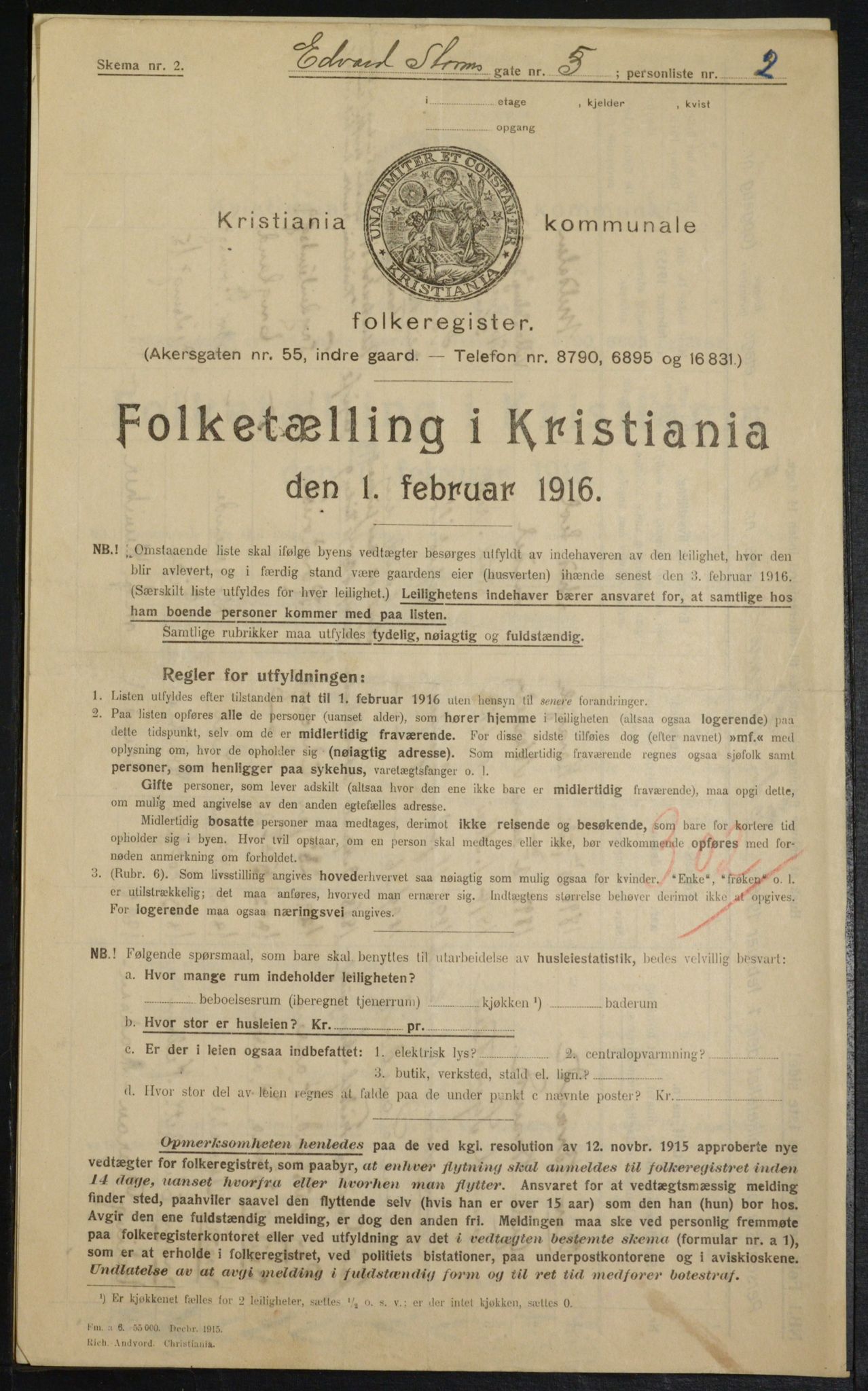 OBA, Municipal Census 1916 for Kristiania, 1916, p. 18937