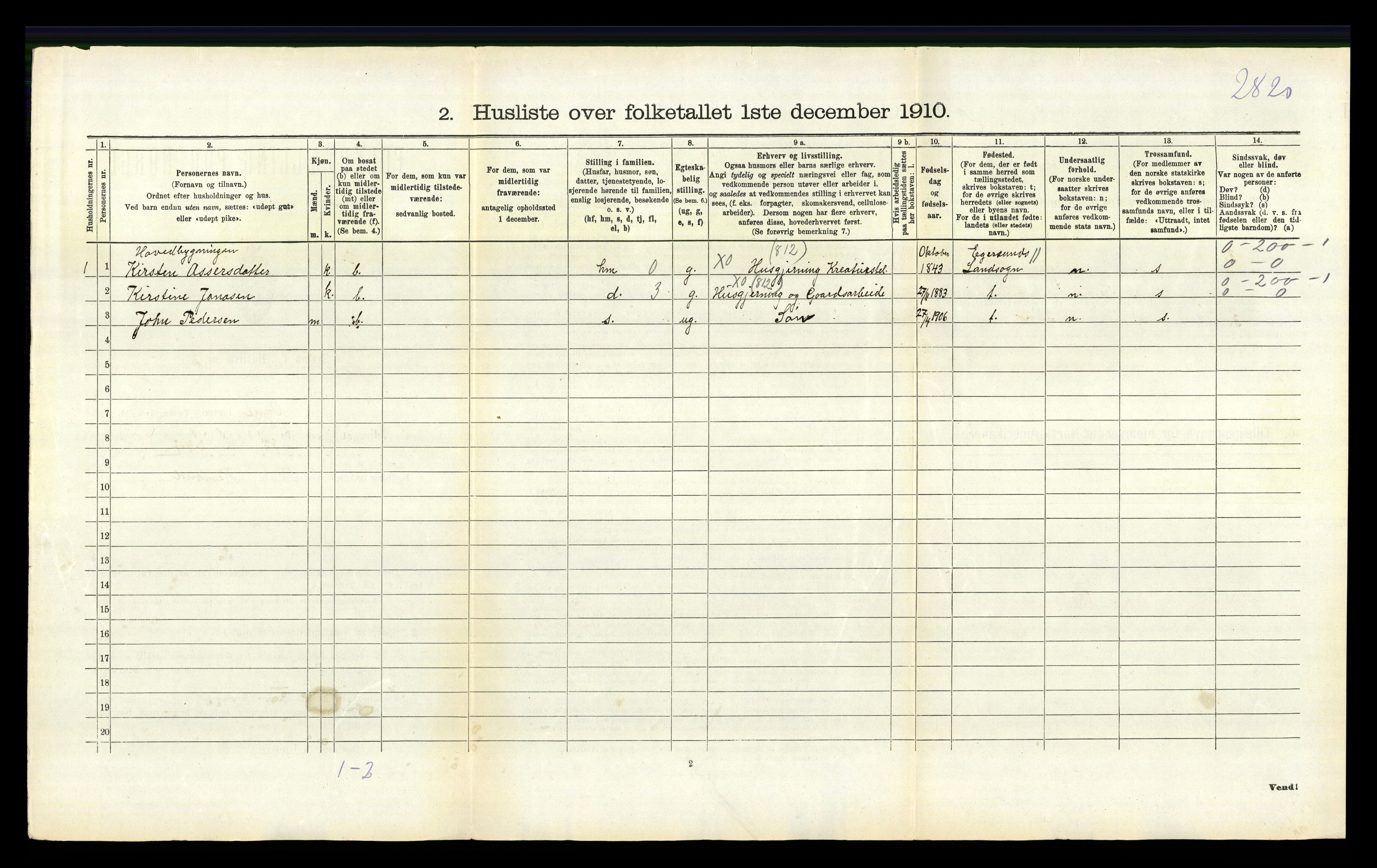 RA, 1910 census for Ogna, 1910, p. 288