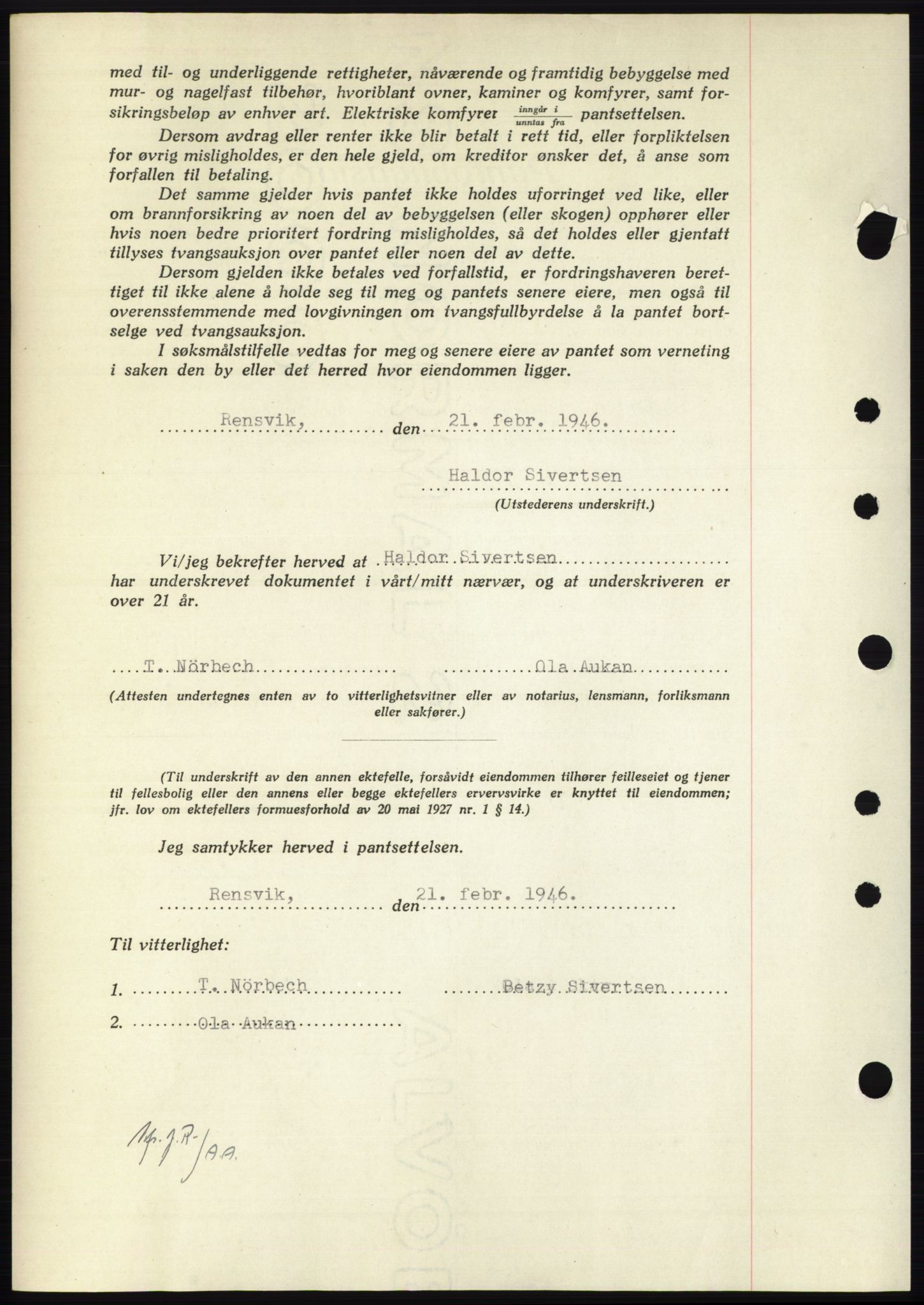 Nordmøre sorenskriveri, AV/SAT-A-4132/1/2/2Ca: Mortgage book no. B93b, 1946-1946, Diary no: : 289/1946