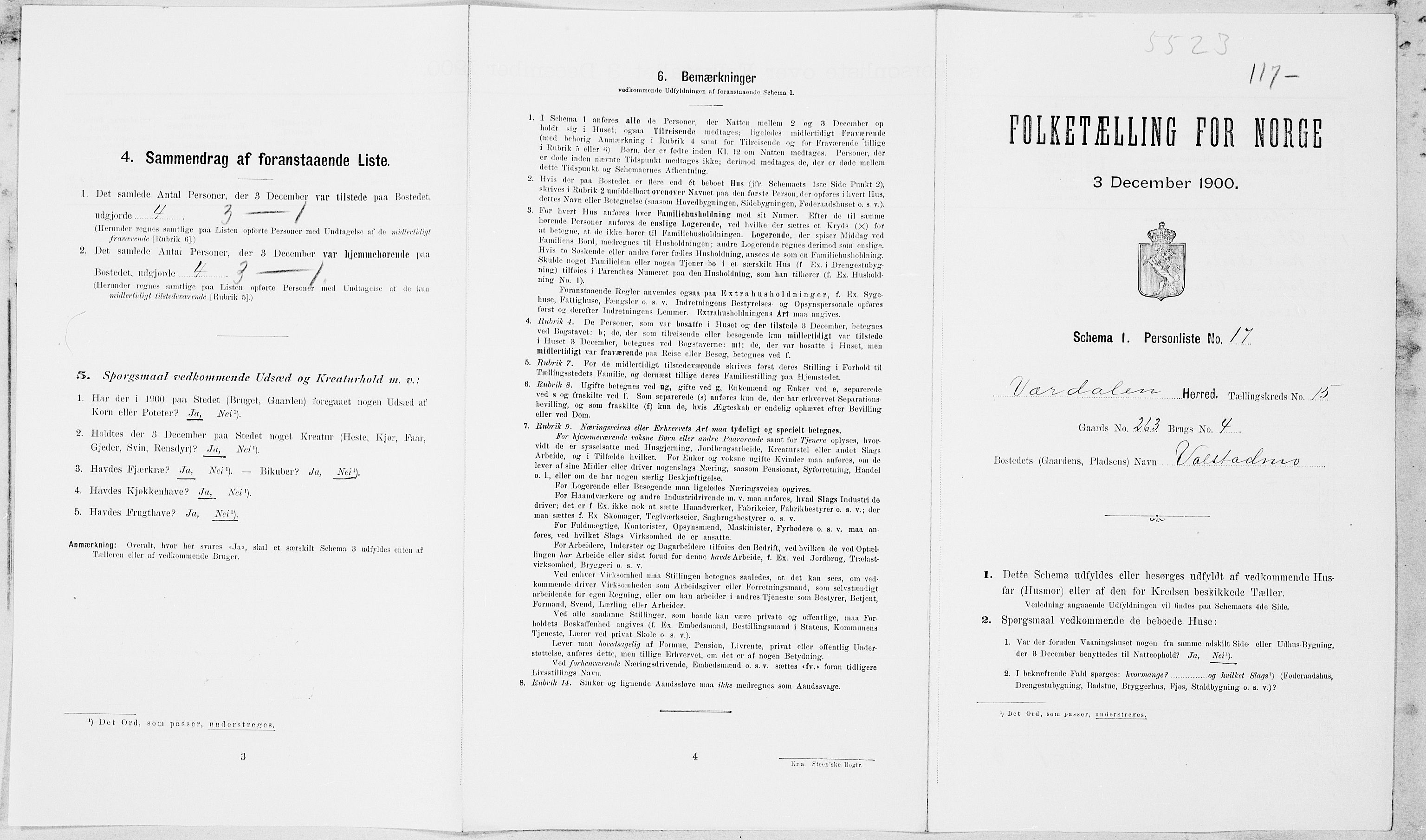 SAT, 1900 census for Verdal, 1900, p. 137